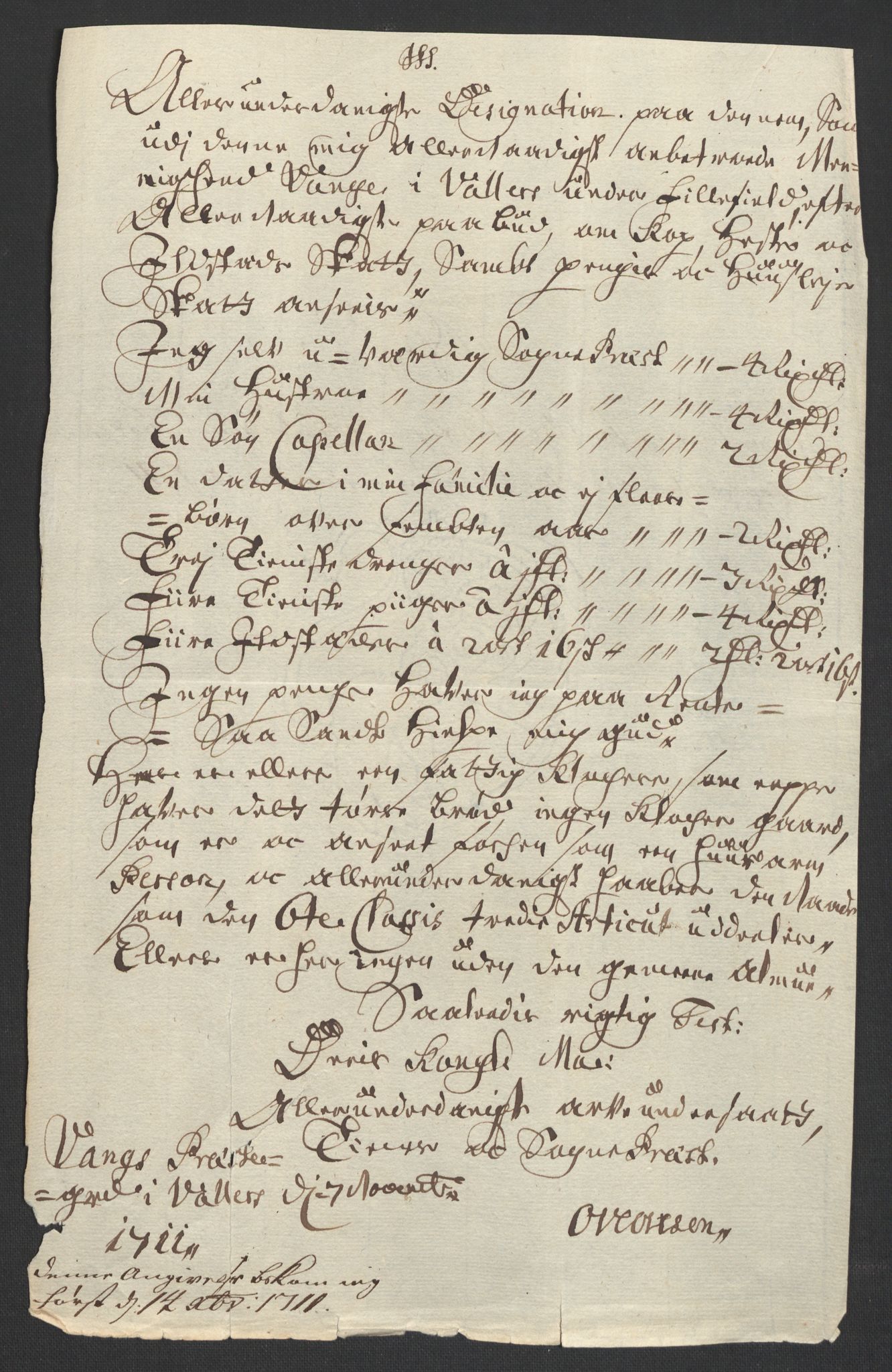 Rentekammeret inntil 1814, Reviderte regnskaper, Fogderegnskap, AV/RA-EA-4092/R18/L1308: Fogderegnskap Hadeland, Toten og Valdres, 1711, p. 406