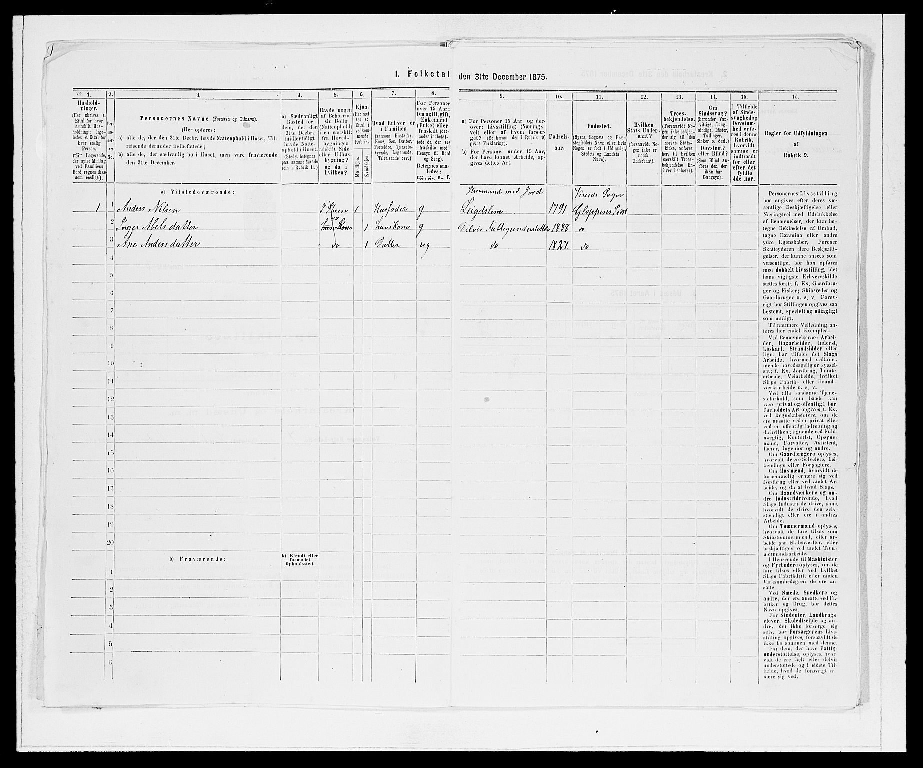 SAB, 1875 Census for 1445P Gloppen, 1875, p. 585