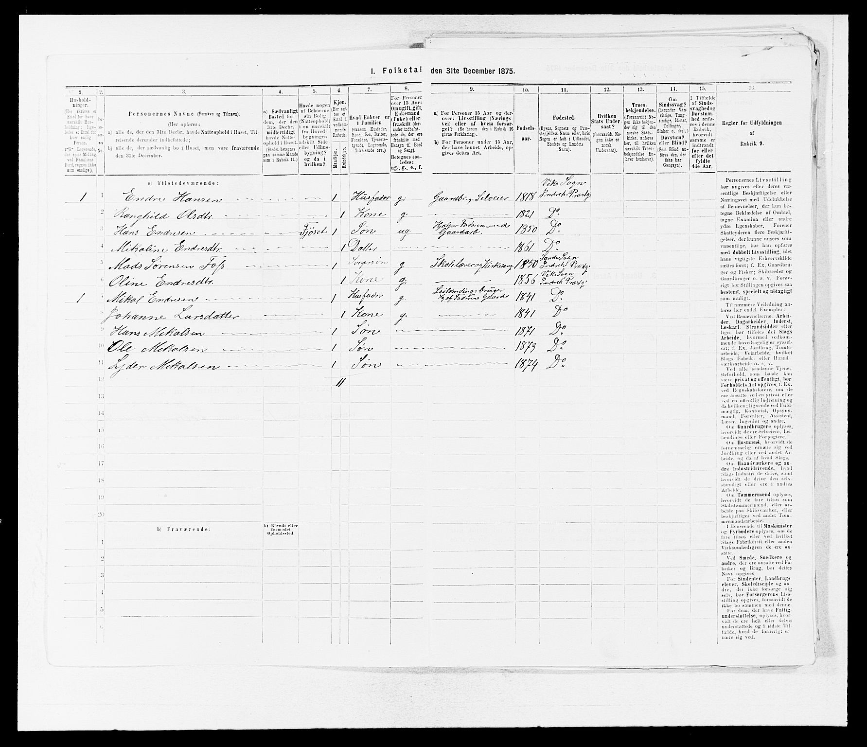 SAB, 1875 census for 1430P Indre Holmedal, 1875, p. 782