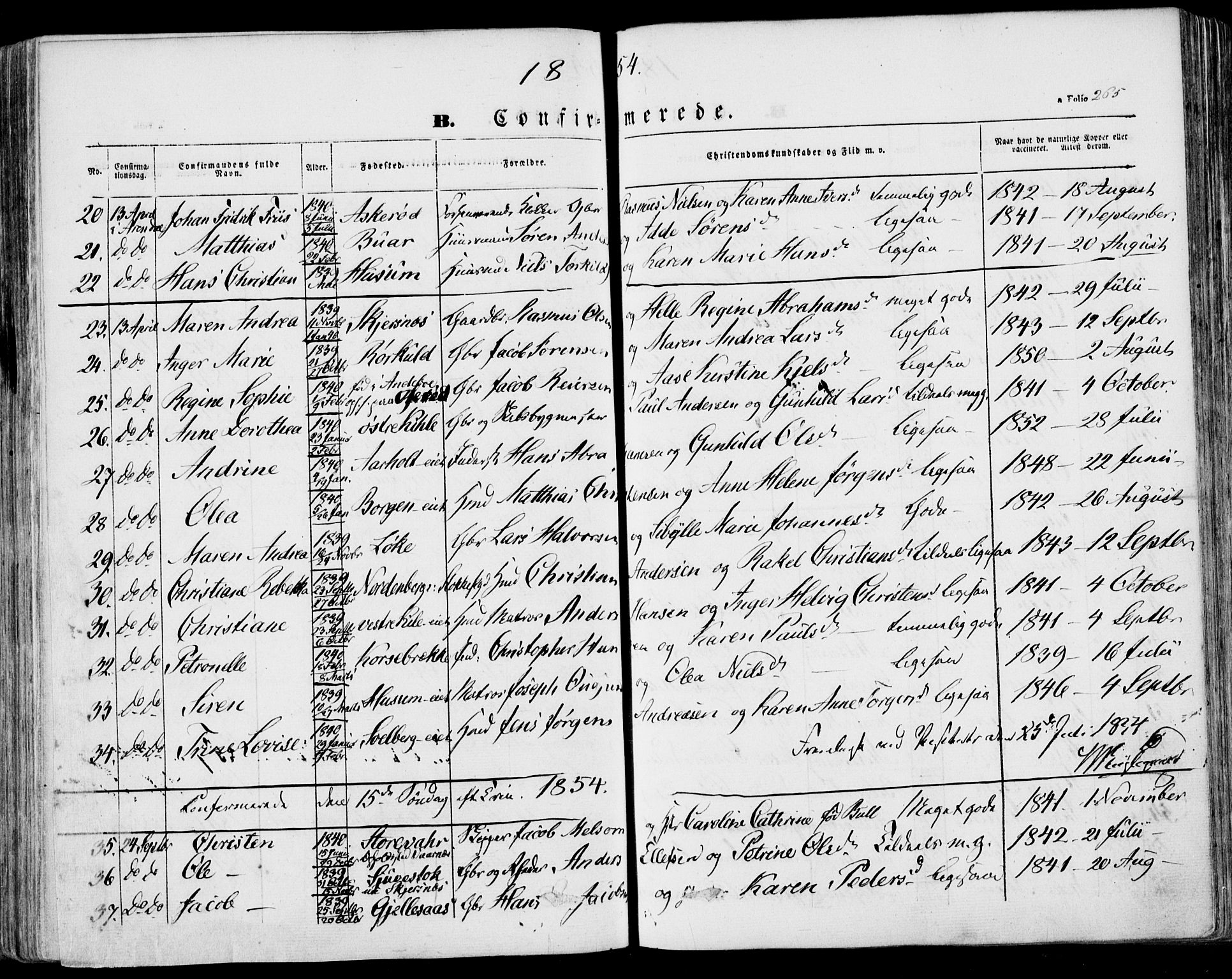 Stokke kirkebøker, AV/SAKO-A-320/F/Fa/L0007: Parish register (official) no. I 7, 1844-1857, p. 265