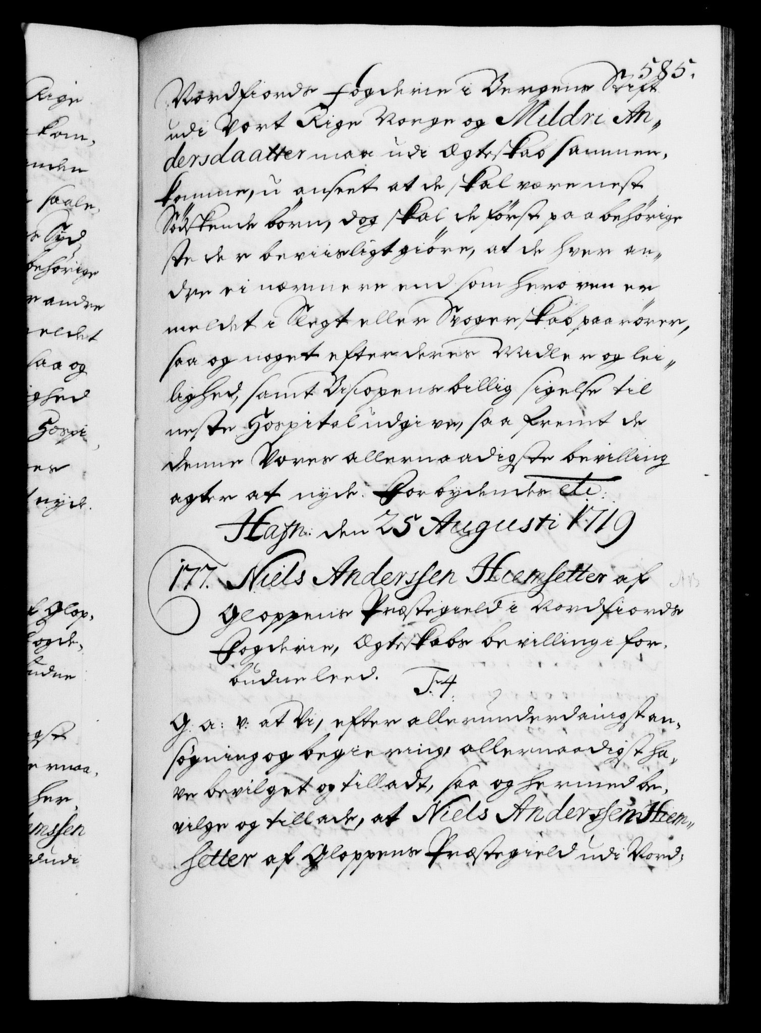 Danske Kanselli 1572-1799, AV/RA-EA-3023/F/Fc/Fca/Fcaa/L0022: Norske registre, 1716-1719, p. 585a