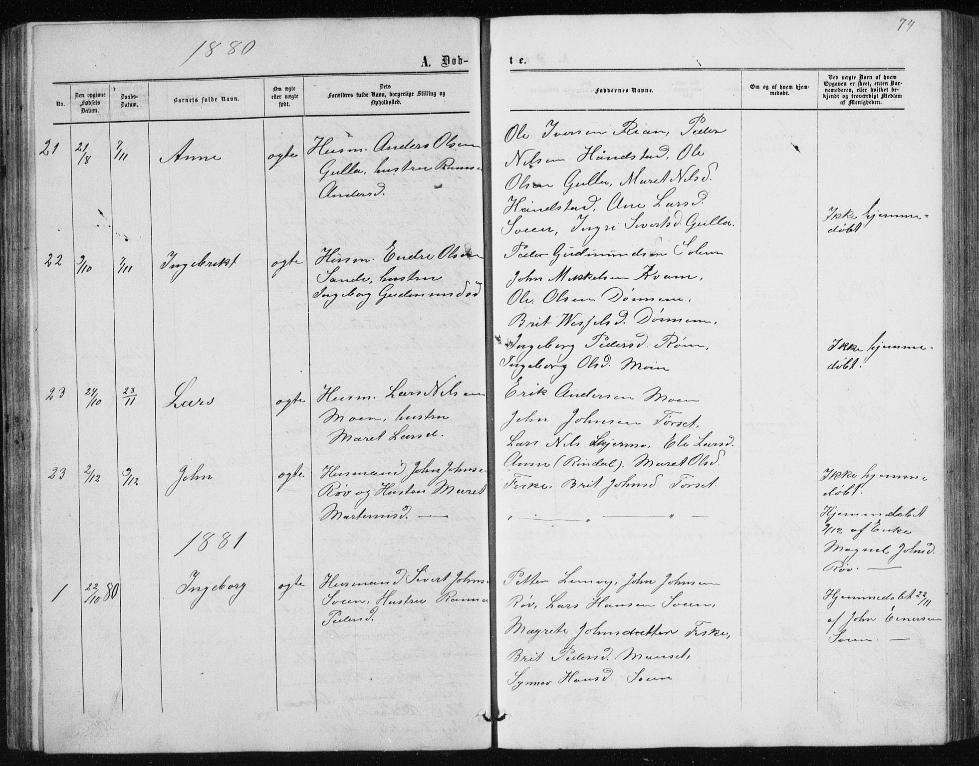 Ministerialprotokoller, klokkerbøker og fødselsregistre - Møre og Romsdal, AV/SAT-A-1454/597/L1064: Parish register (copy) no. 597C01, 1866-1898, p. 74