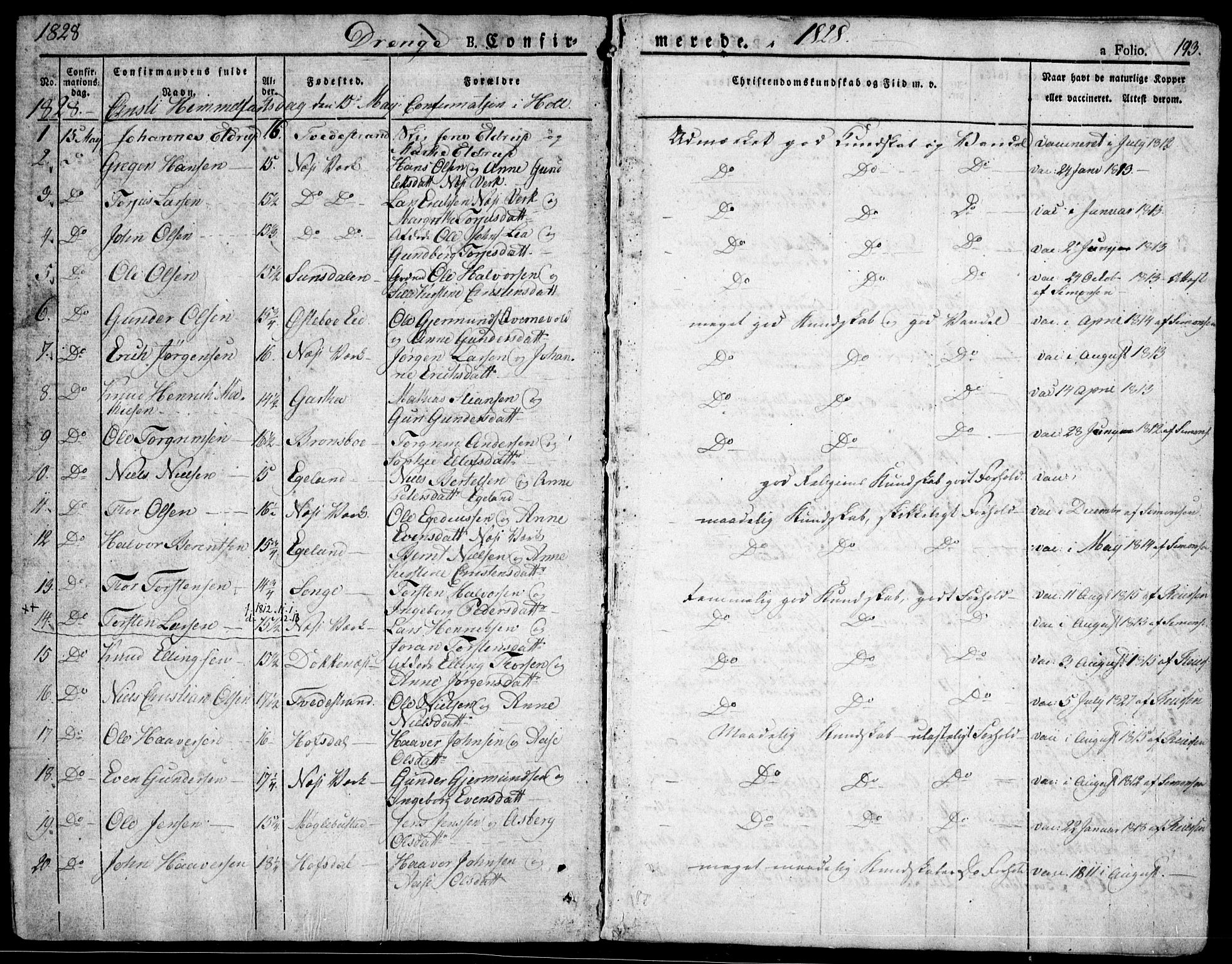 Holt sokneprestkontor, AV/SAK-1111-0021/F/Fa/L0006: Parish register (official) no. A 6, 1820-1835, p. 193