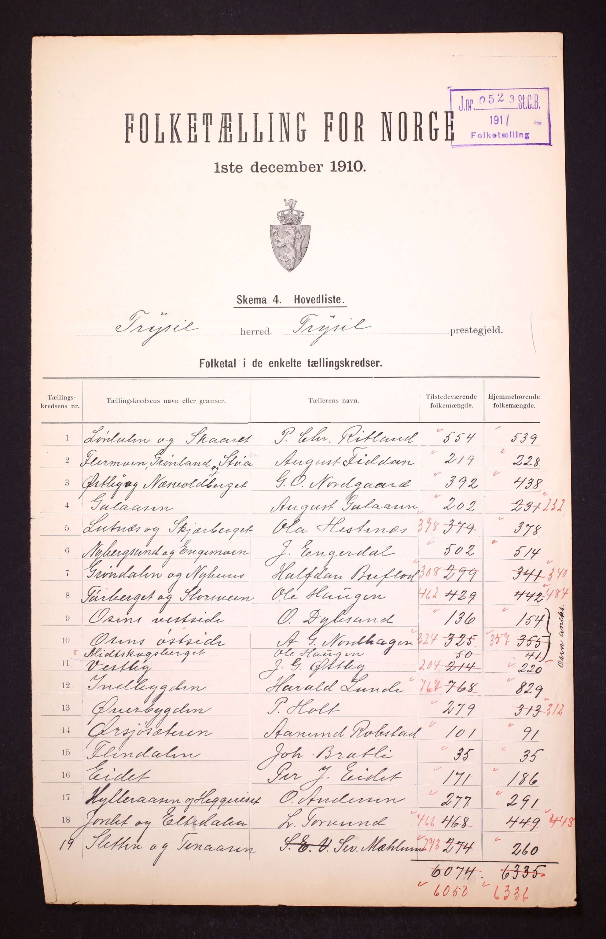 RA, 1910 census for Trysil, 1910, p. 2