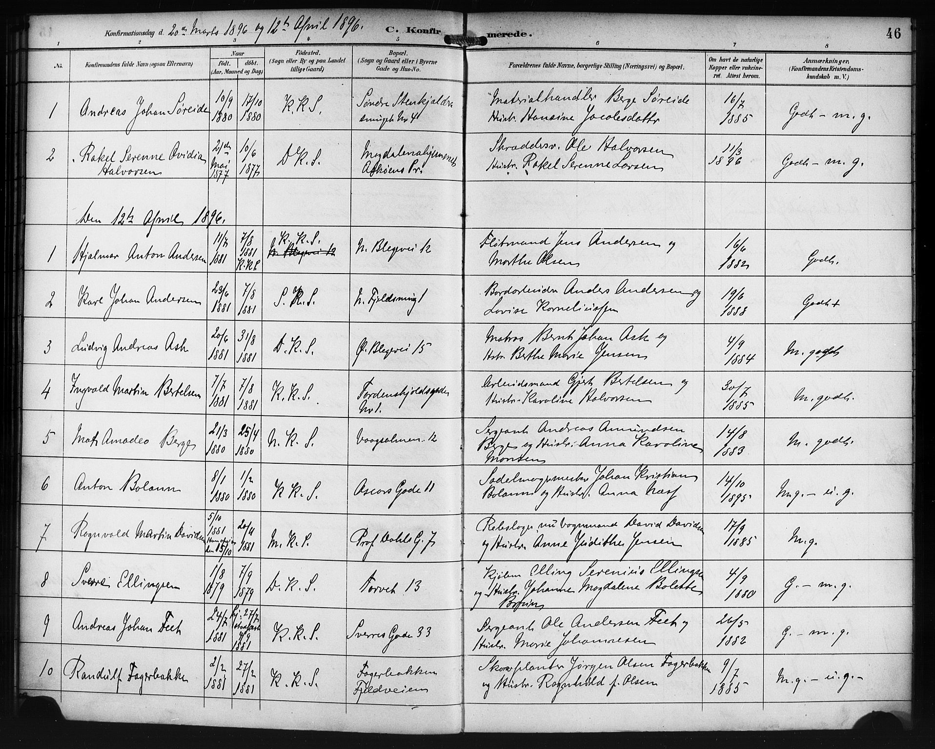 Korskirken sokneprestembete, SAB/A-76101/H/Haa/L0030: Parish register (official) no. C 6, 1893-1906, p. 46
