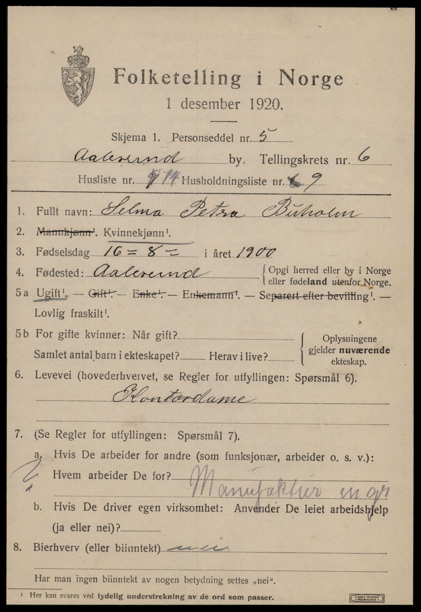 SAT, 1920 census for Ålesund, 1920, p. 18080