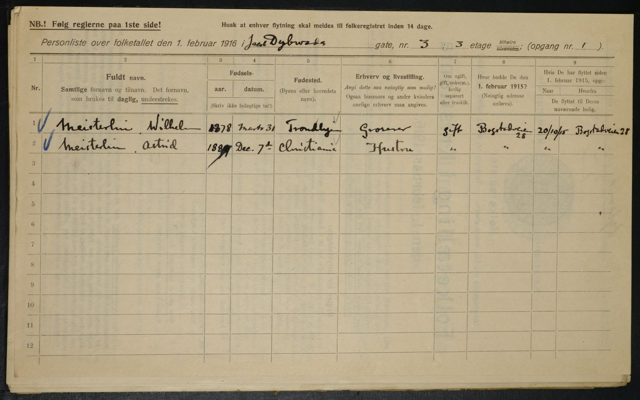 OBA, Municipal Census 1916 for Kristiania, 1916, p. 17565