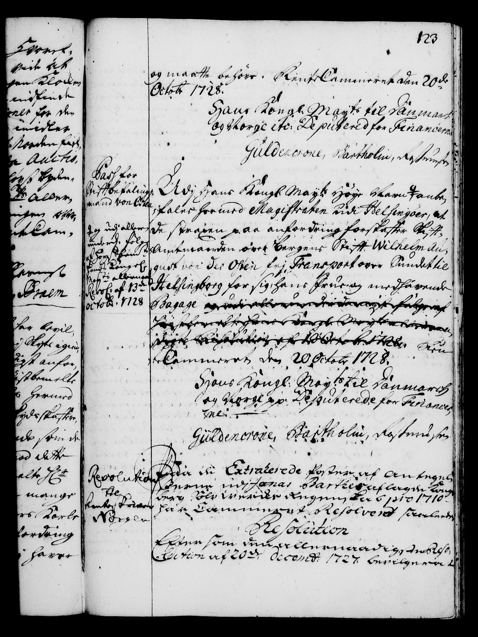 Rentekammeret, Kammerkanselliet, RA/EA-3111/G/Gg/Gga/L0003: Norsk ekspedisjonsprotokoll med register (merket RK 53.3), 1727-1734, p. 123