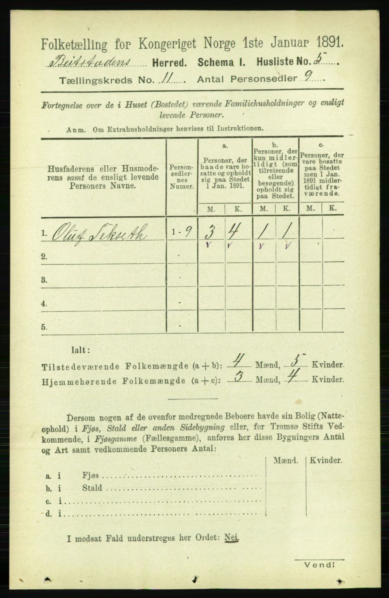 RA, 1891 census for 1727 Beitstad, 1891, p. 2990