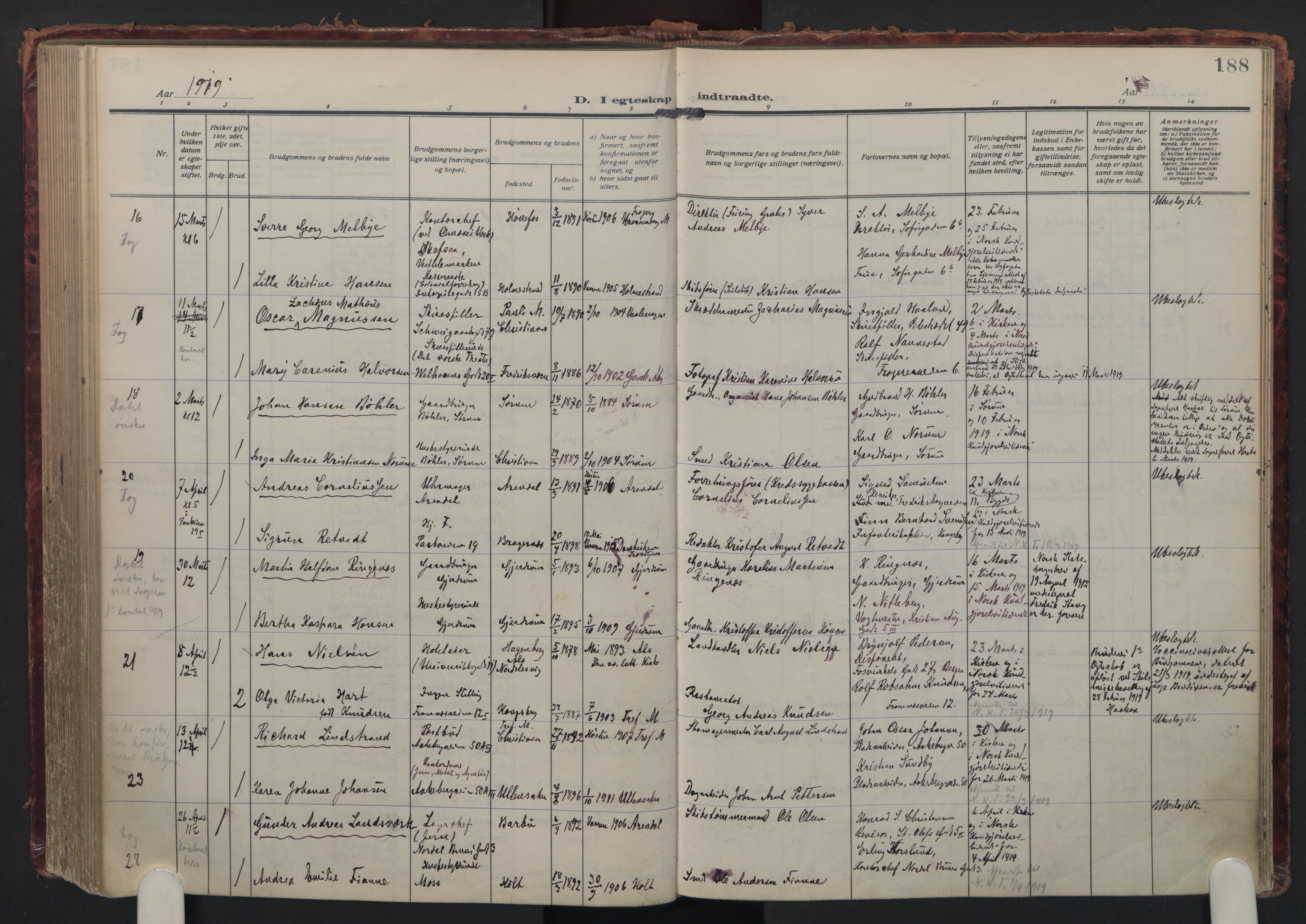 Trefoldighet prestekontor Kirkebøker, AV/SAO-A-10882/F/Fc/L0007: Parish register (official) no. III 7, 1914-1920, p. 188