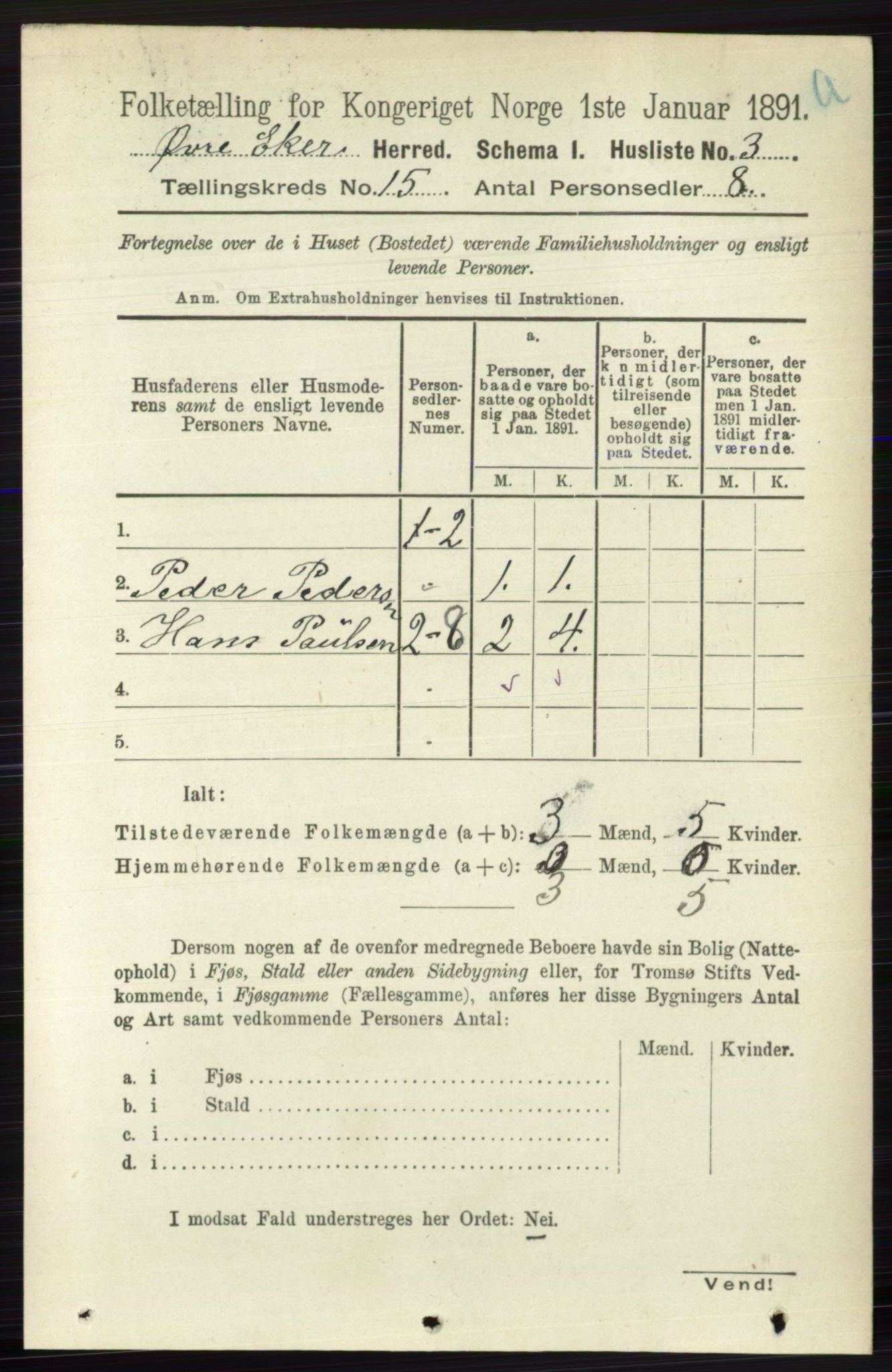 RA, 1891 census for 0624 Øvre Eiker, 1891, p. 6927