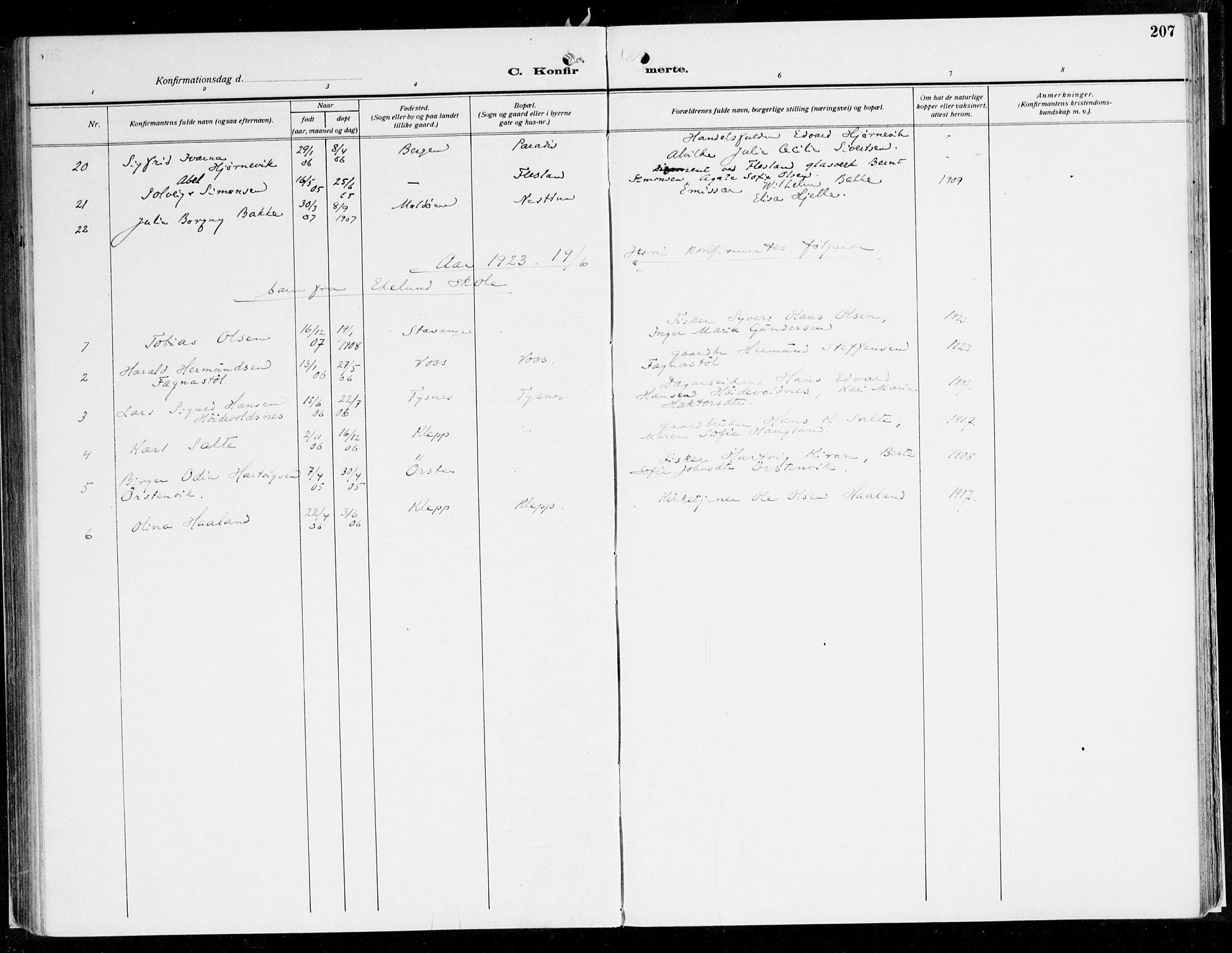 Fana Sokneprestembete, AV/SAB-A-75101/H/Haa/Haaj/L0001: Parish register (official) no. J 1, 1921-1935, p. 207