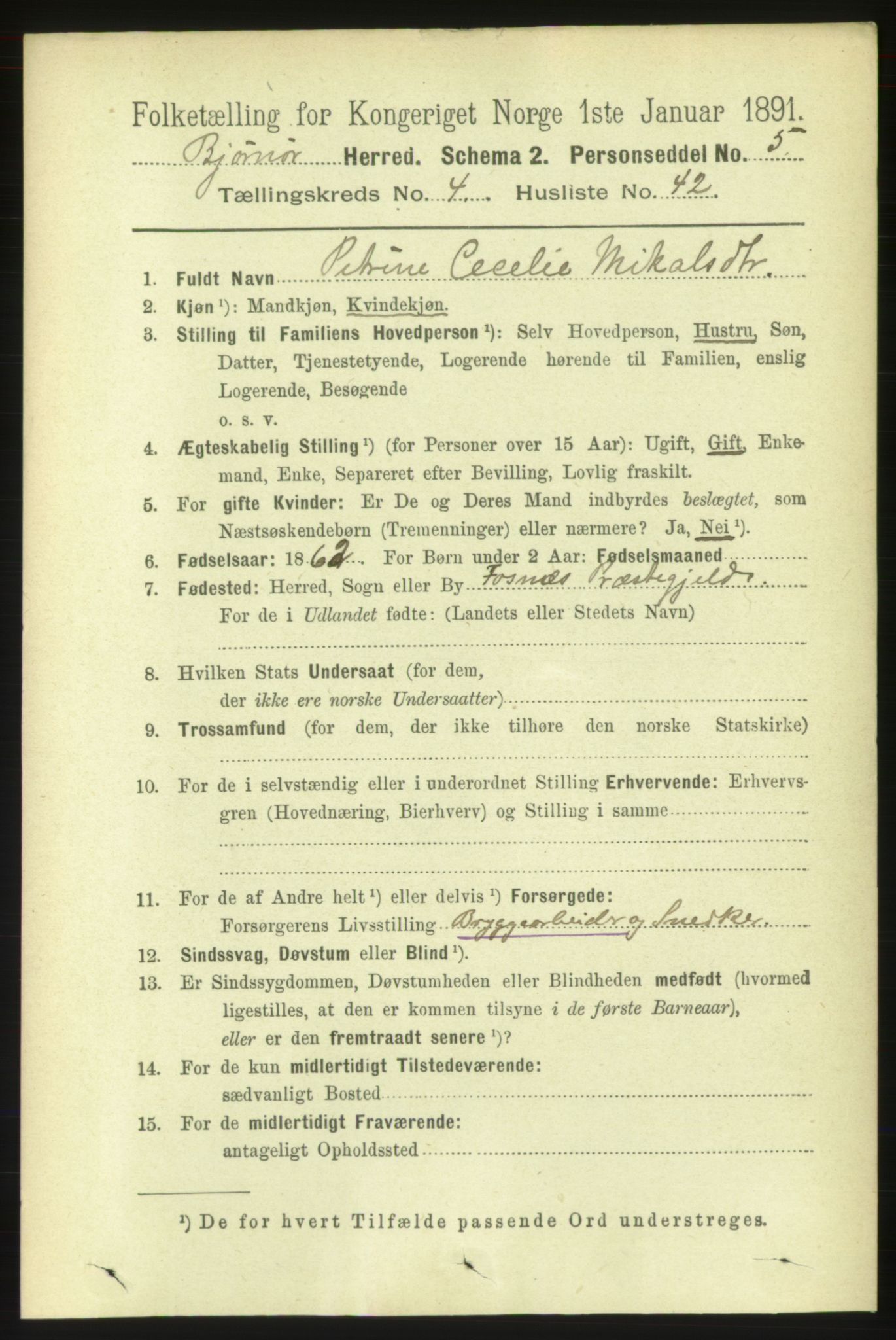 RA, 1891 census for 1632 Bjørnør, 1891, p. 2116