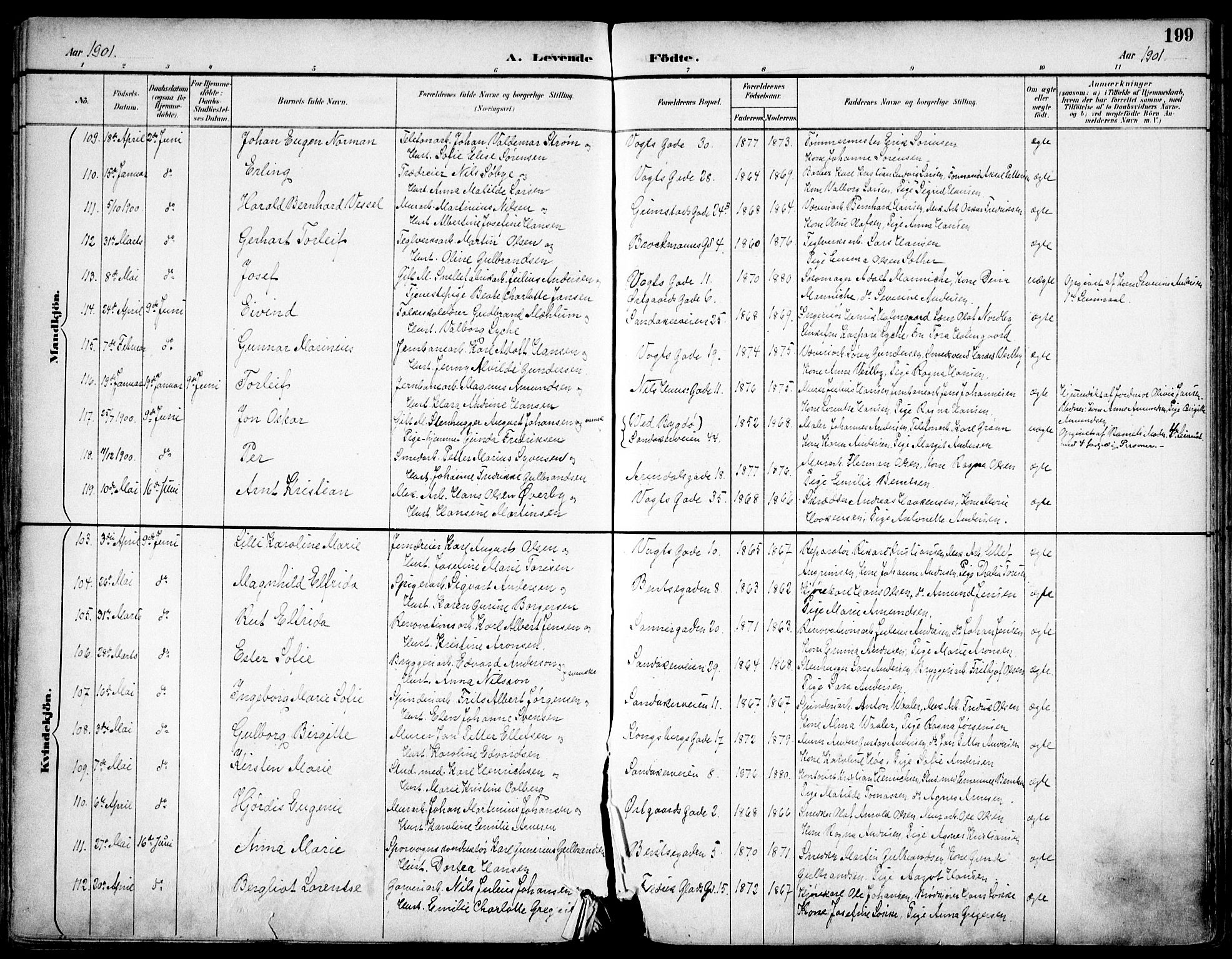 Sagene prestekontor Kirkebøker, SAO/A-10796/F/L0004: Parish register (official) no. 4, 1894-1904, p. 199
