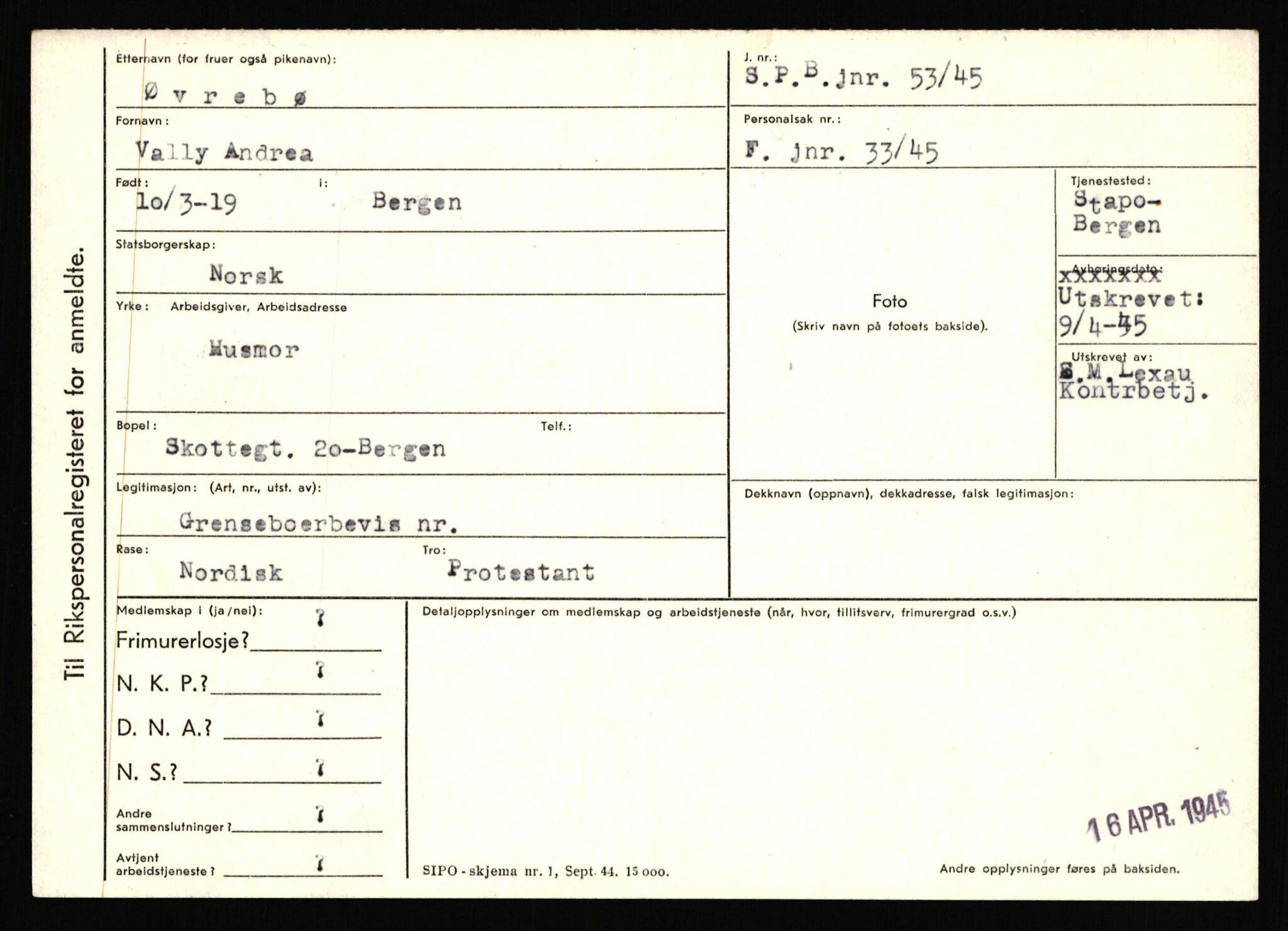 Statspolitiet - Hovedkontoret / Osloavdelingen, AV/RA-S-1329/C/Ca/L0016: Uberg - Øystese, 1943-1945, p. 4168