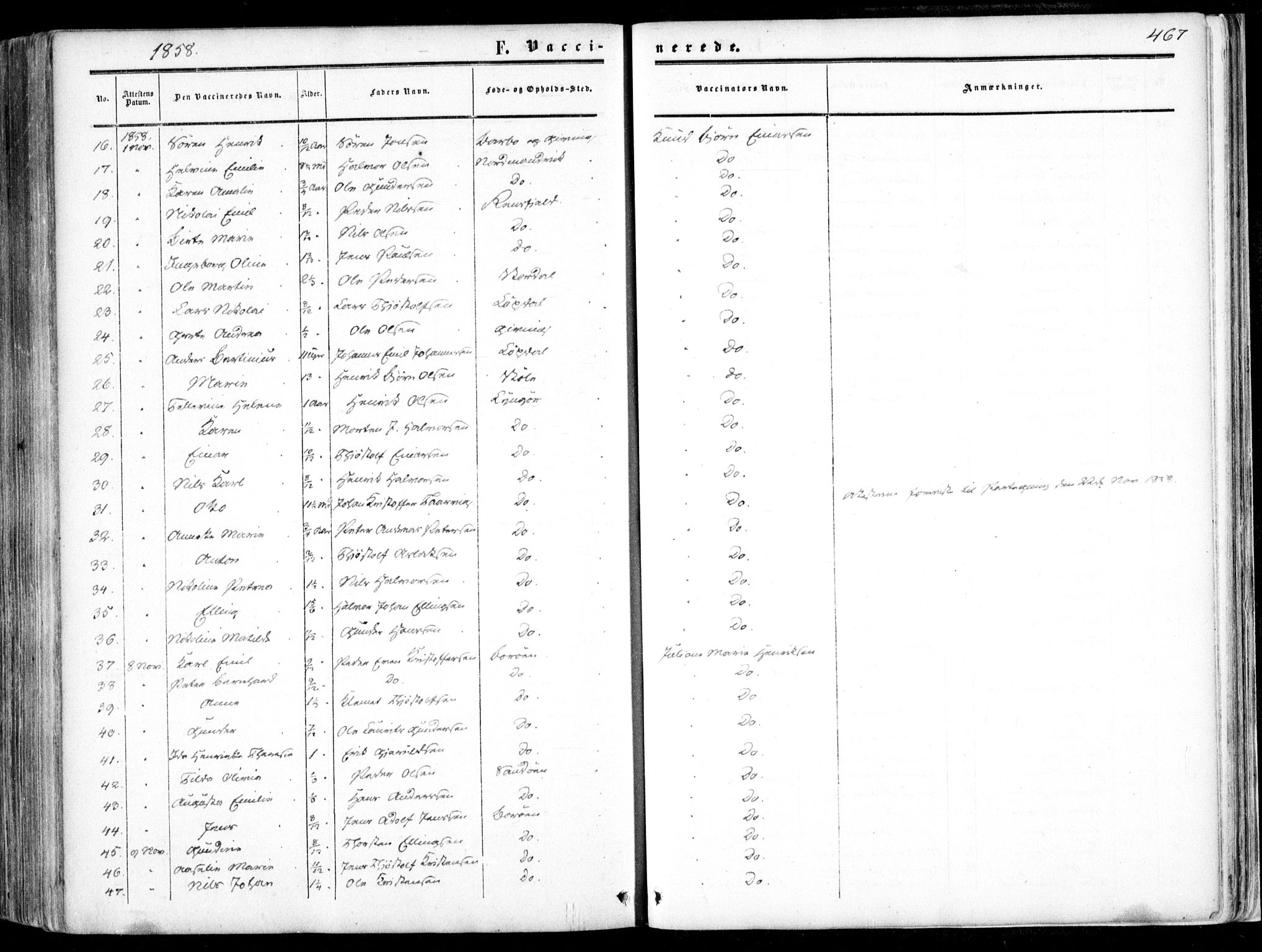 Dypvåg sokneprestkontor, SAK/1111-0007/F/Fa/Faa/L0006: Parish register (official) no. A 6, 1855-1872, p. 467