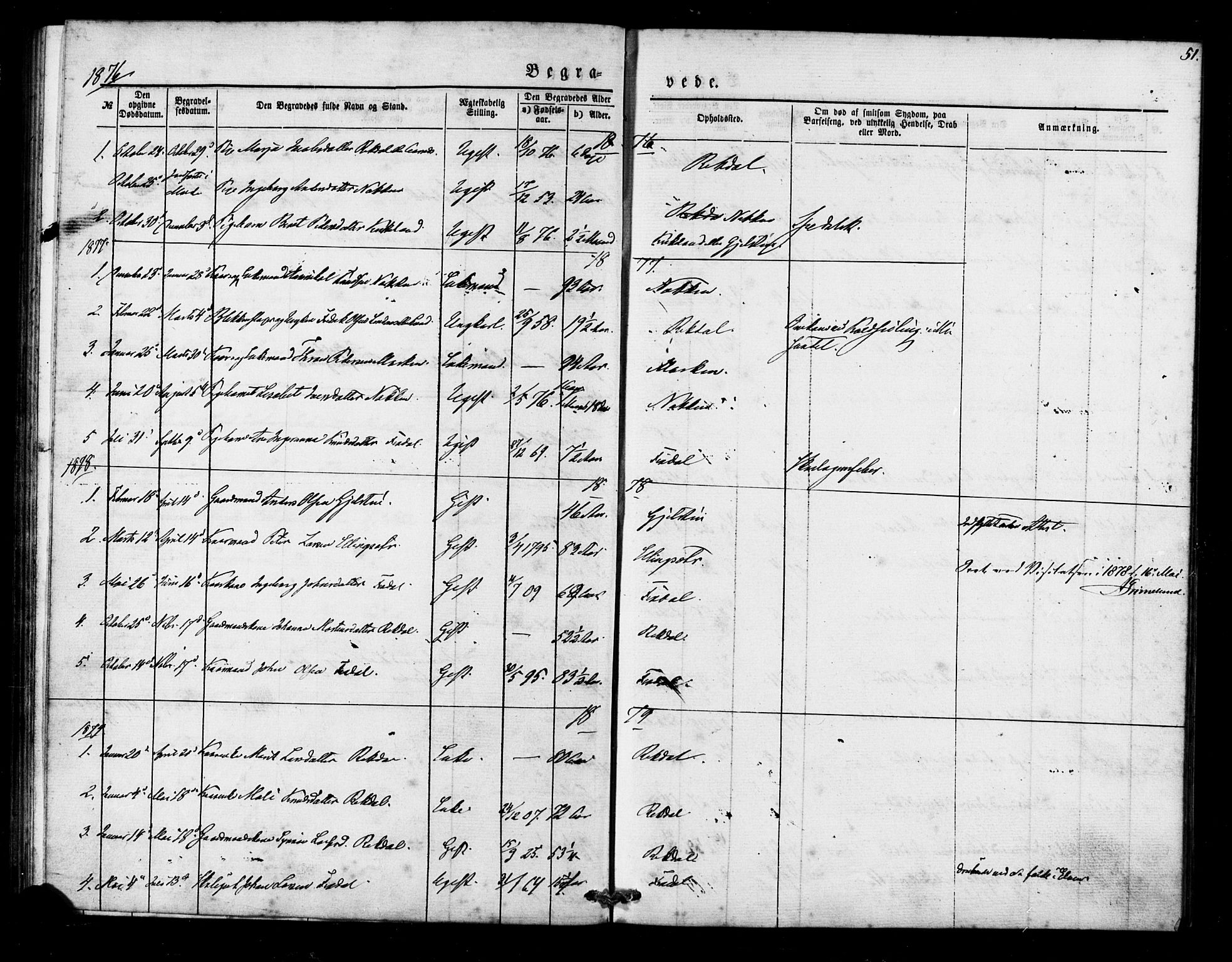 Ministerialprotokoller, klokkerbøker og fødselsregistre - Møre og Romsdal, AV/SAT-A-1454/540/L0540: Parish register (official) no. 540A01, 1872-1883, p. 51