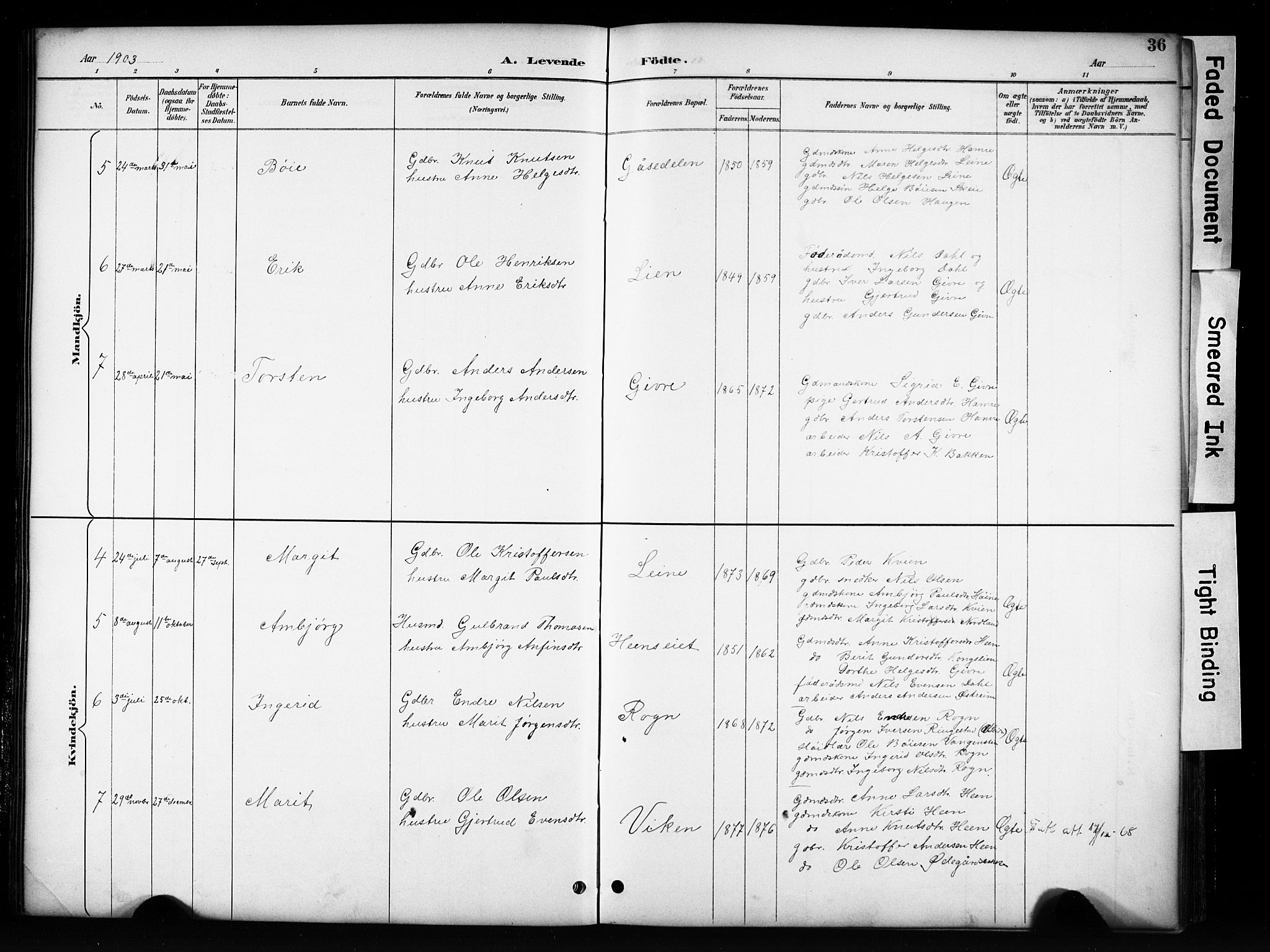 Vang prestekontor, Valdres, SAH/PREST-140/H/Hb/L0006: Parish register (copy) no. 6, 1893-1918, p. 36