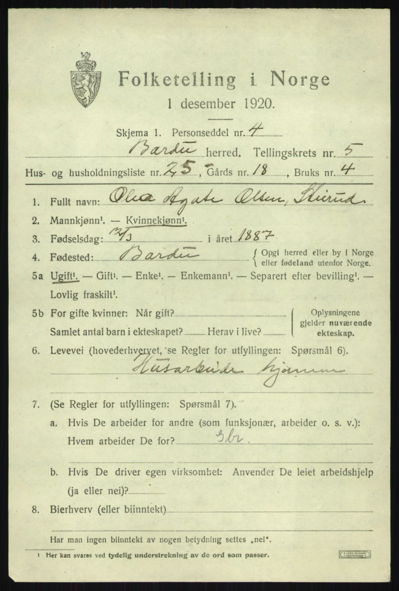 SATØ, 1920 census for Bardu, 1920, p. 2468