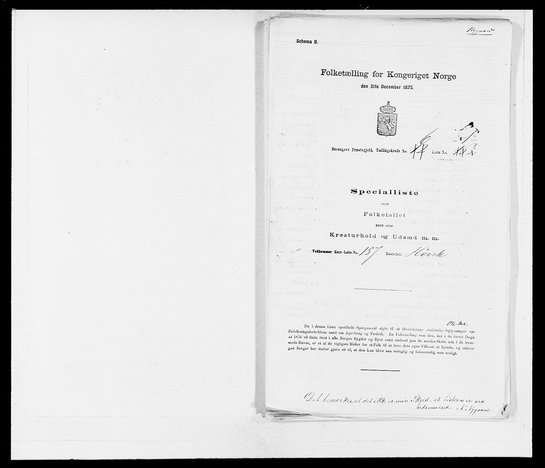 SAB, 1875 census for 1253P Hosanger, 1875, p. 501