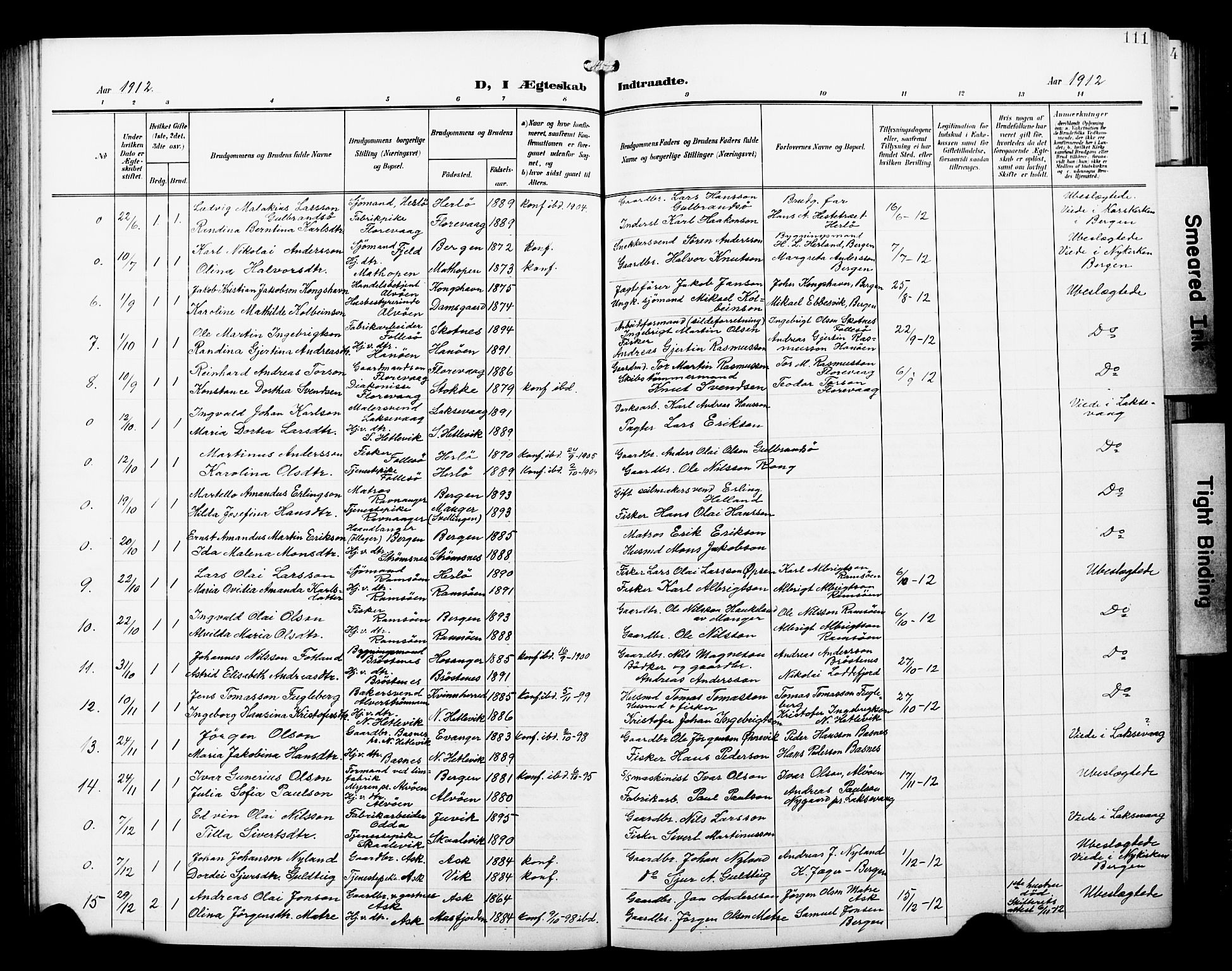 Askøy Sokneprestembete, AV/SAB-A-74101/H/Ha/Hab/Haba/L0014: Parish register (copy) no. A 14, 1904-1927, p. 111