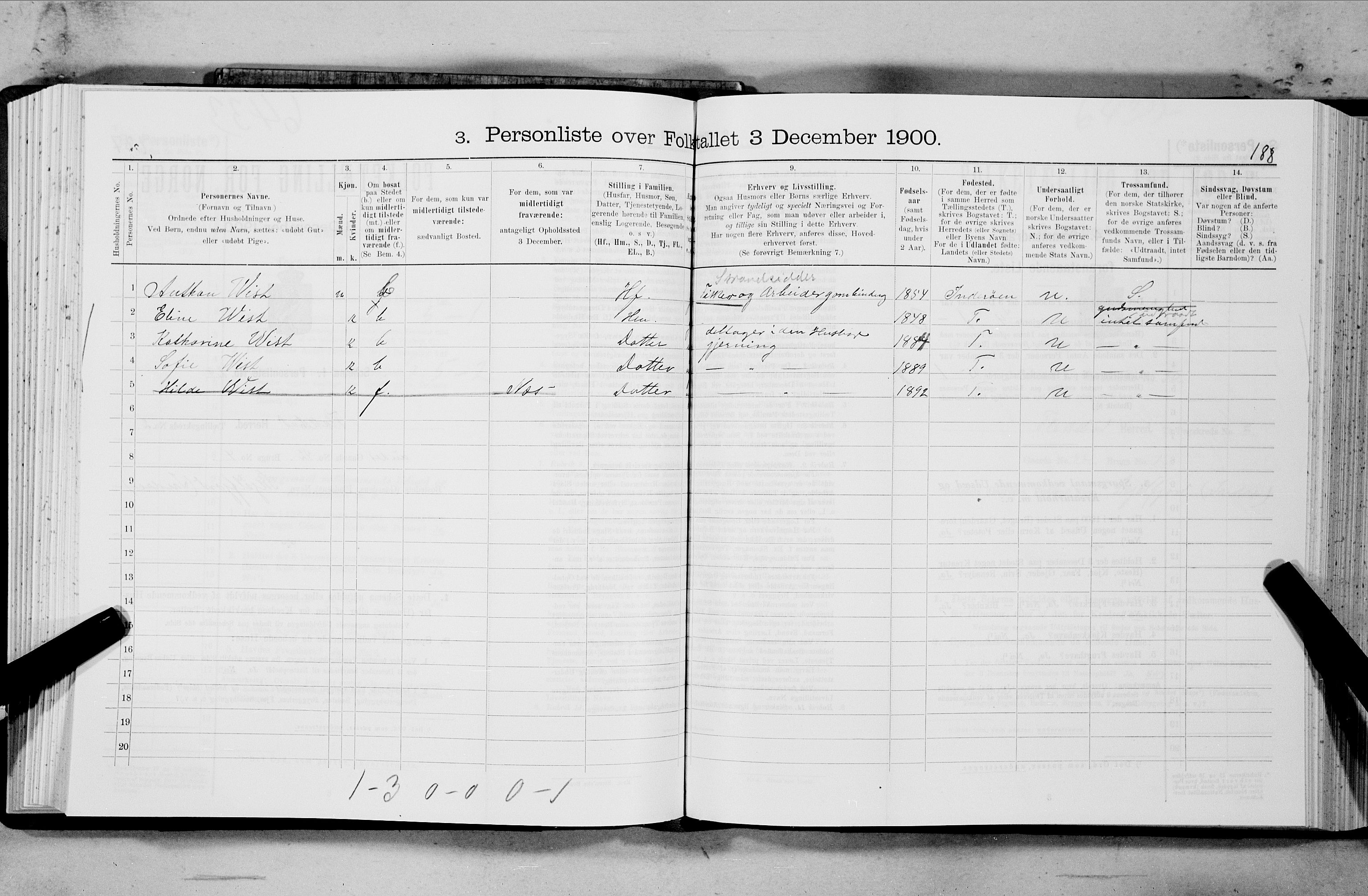 SAT, 1900 census for Flakstad, 1900, p. 207
