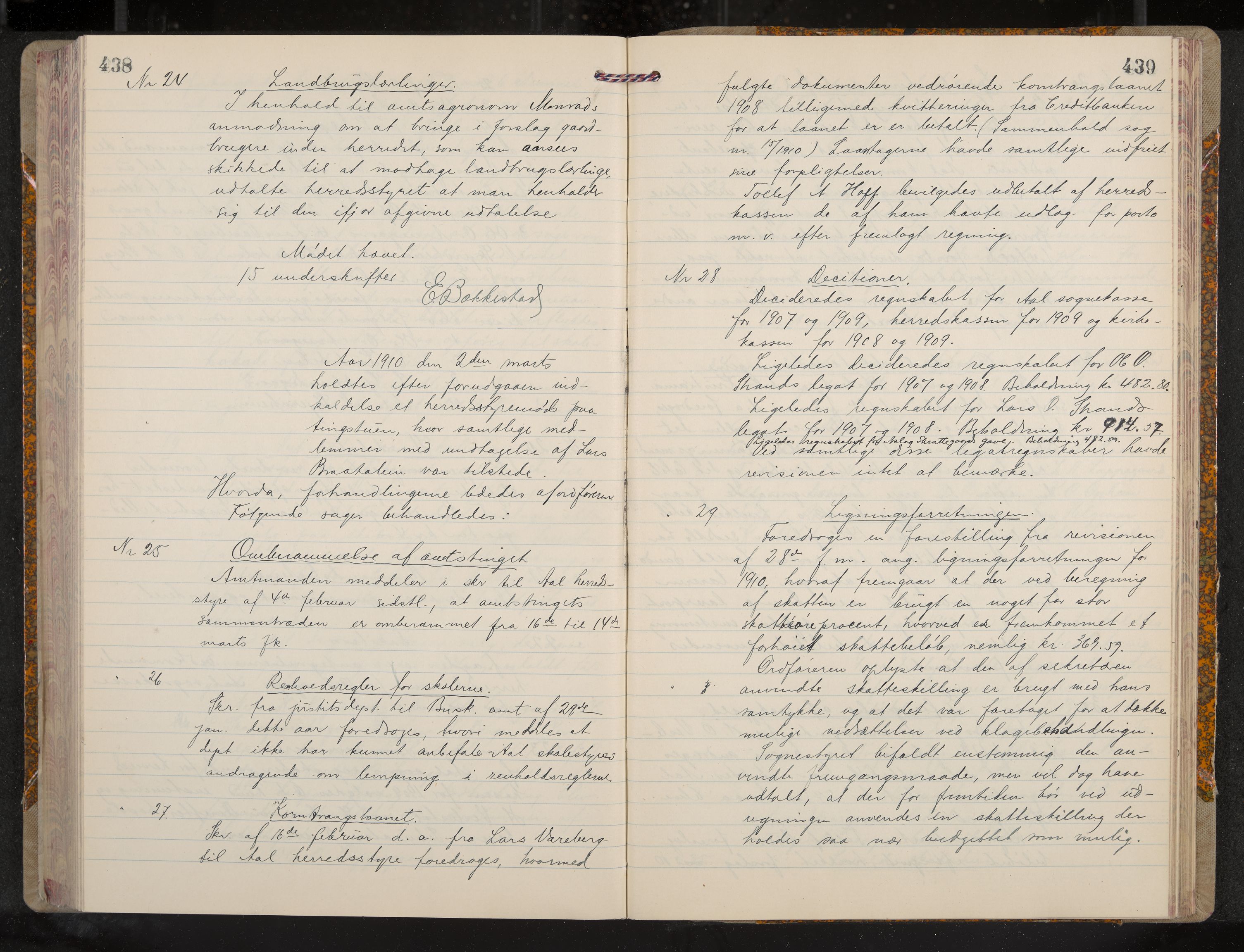 Ål formannskap og sentraladministrasjon, IKAK/0619021/A/Aa/L0005: Utskrift av møtebok, 1902-1910, p. 438-439