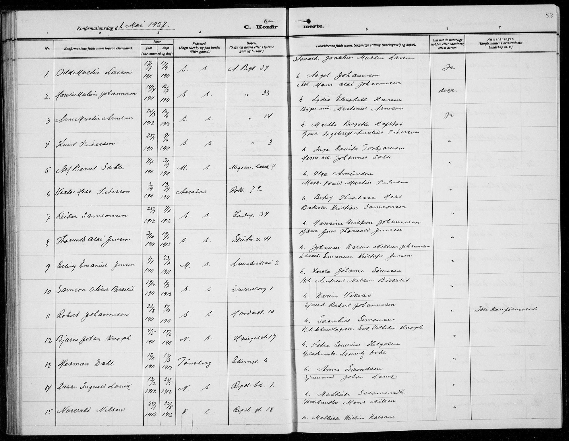 Sandviken Sokneprestembete, SAB/A-77601/H/Hb/L0011: Parish register (copy) no. C 3, 1924-1938, p. 82