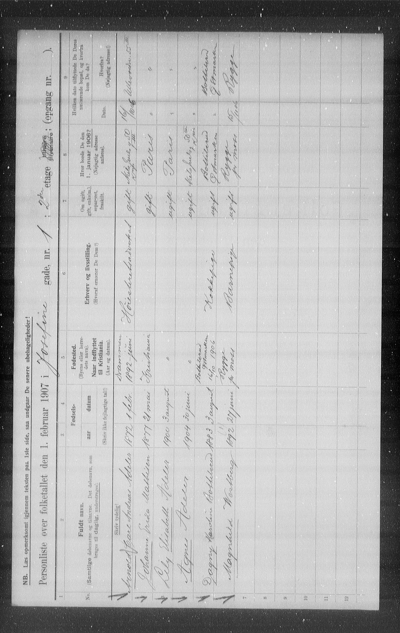 OBA, Municipal Census 1907 for Kristiania, 1907, p. 24111