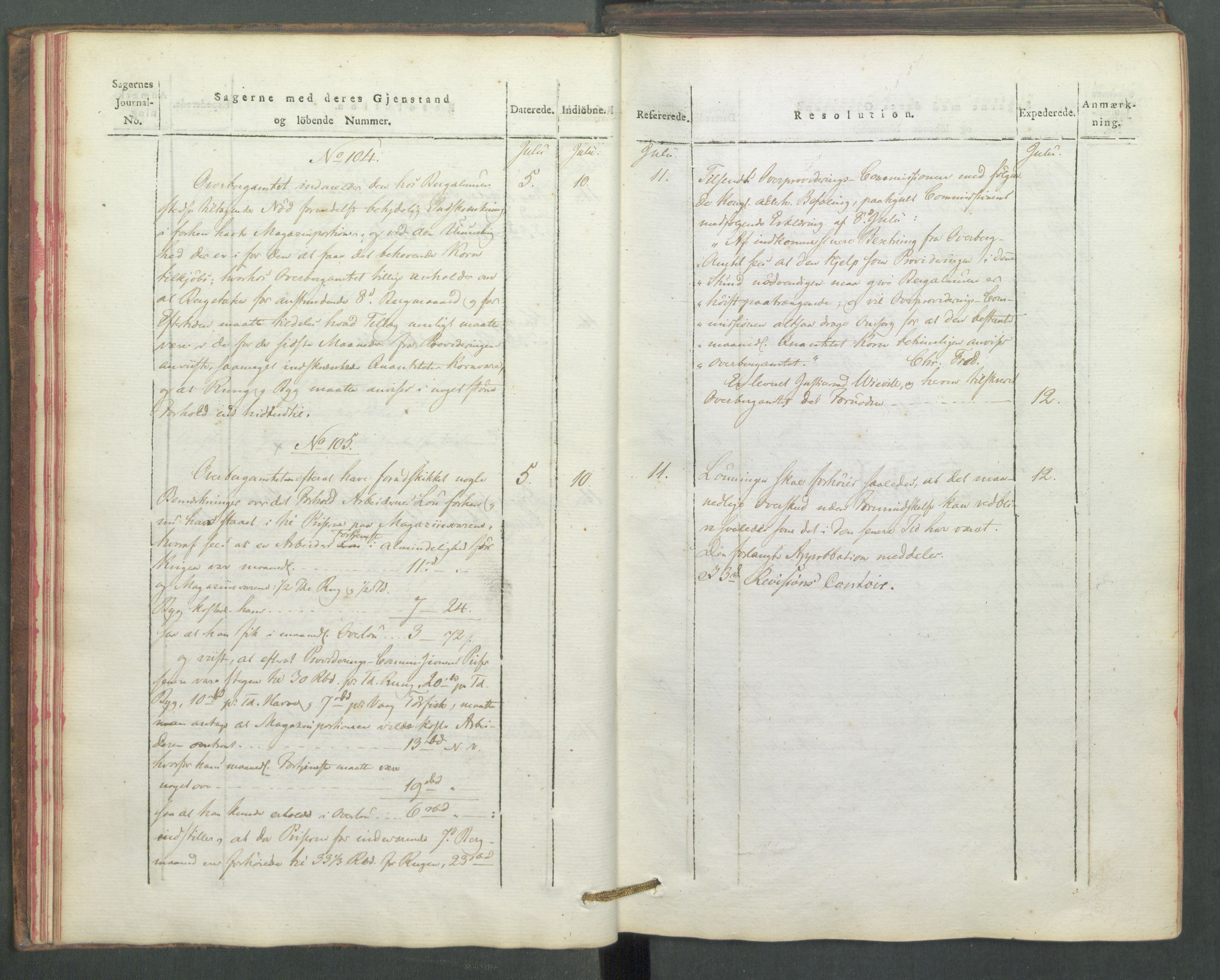 Departementene i 1814, AV/RA-S-3899/Fe/L0054: Journal, 1814