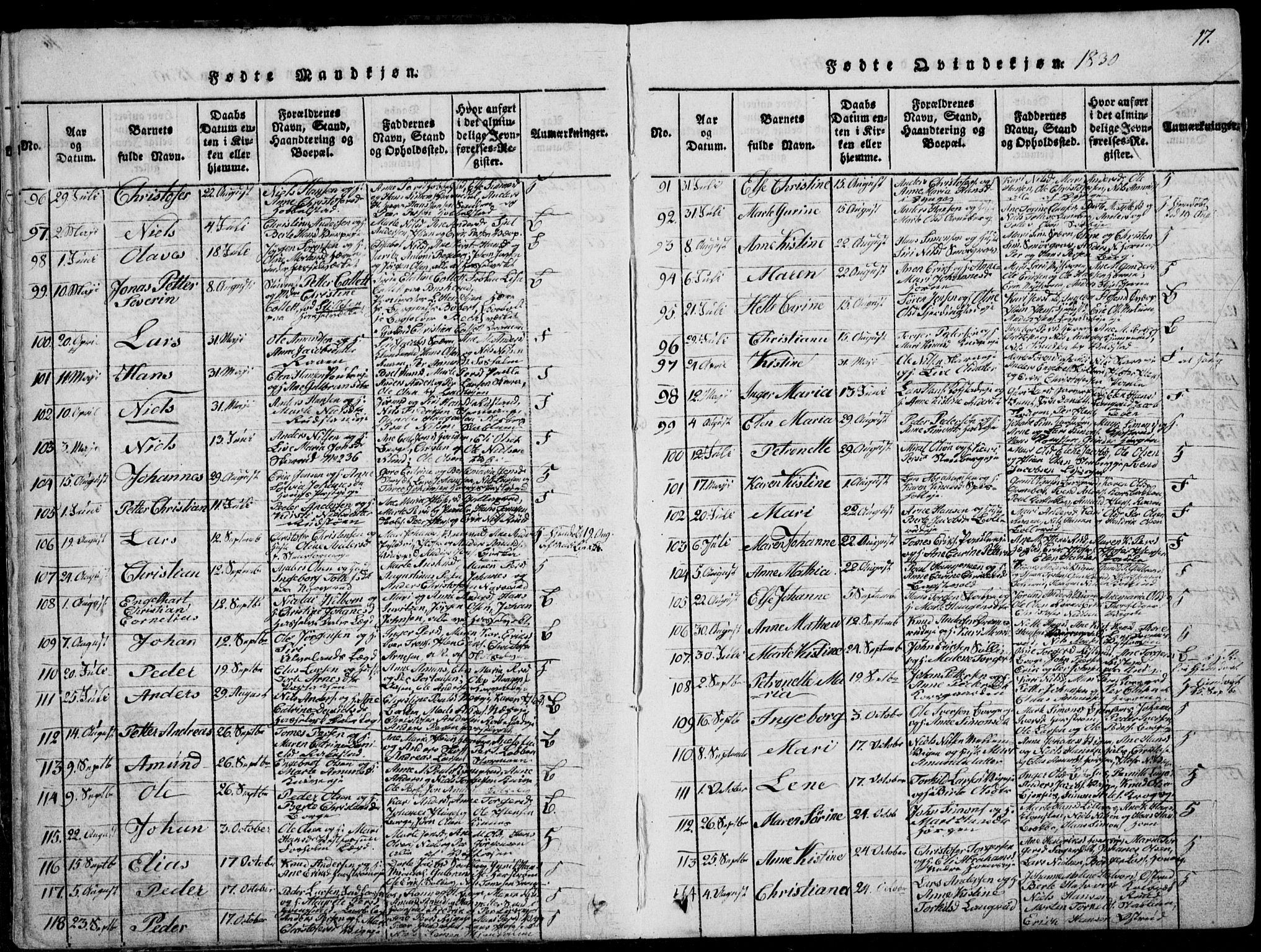 Eiker kirkebøker, AV/SAKO-A-4/F/Fa/L0012: Parish register (official) no. I 12, 1827-1832, p. 17