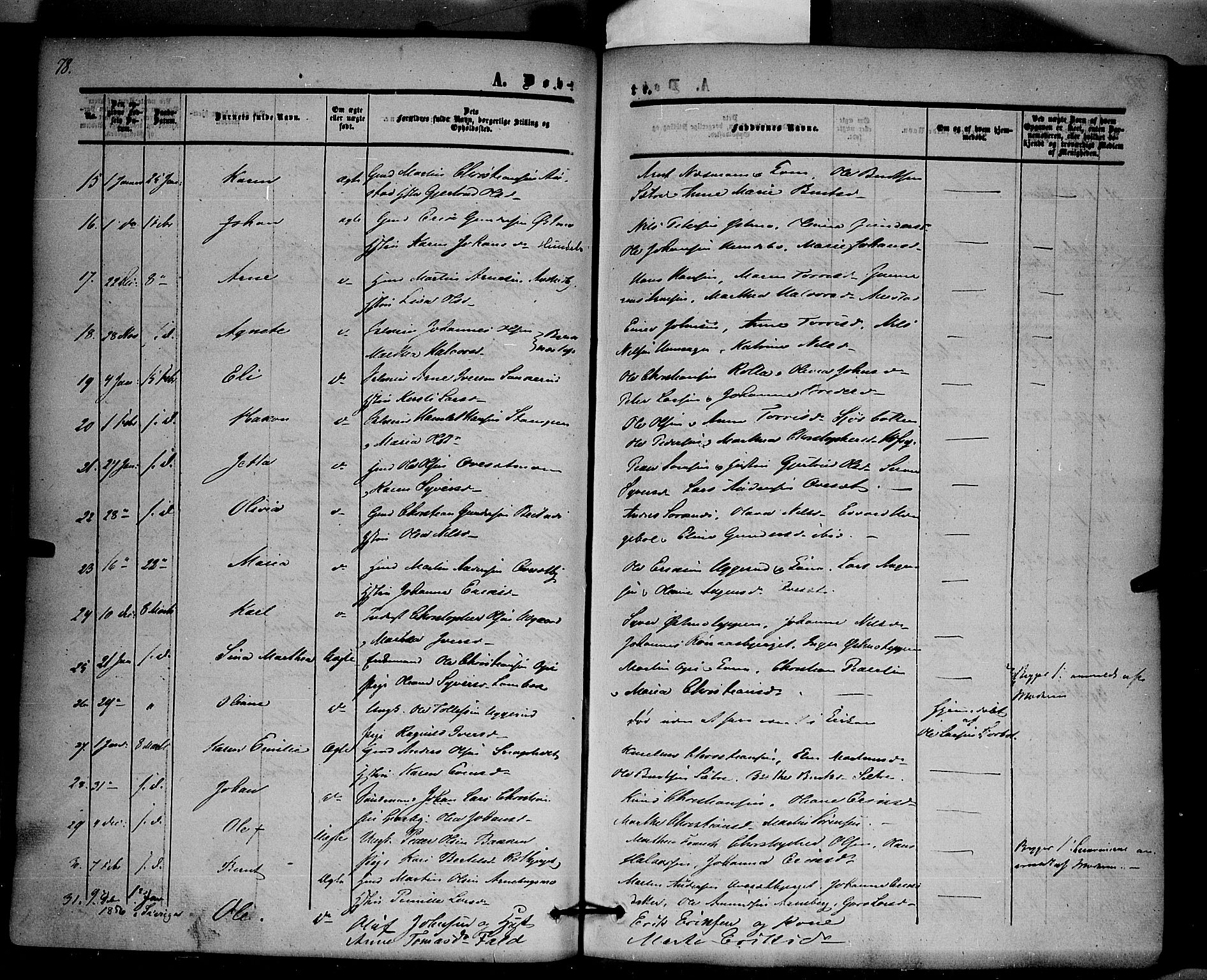Hof prestekontor, SAH/PREST-038/H/Ha/Haa/L0008: Parish register (official) no. 8, 1849-1861, p. 78