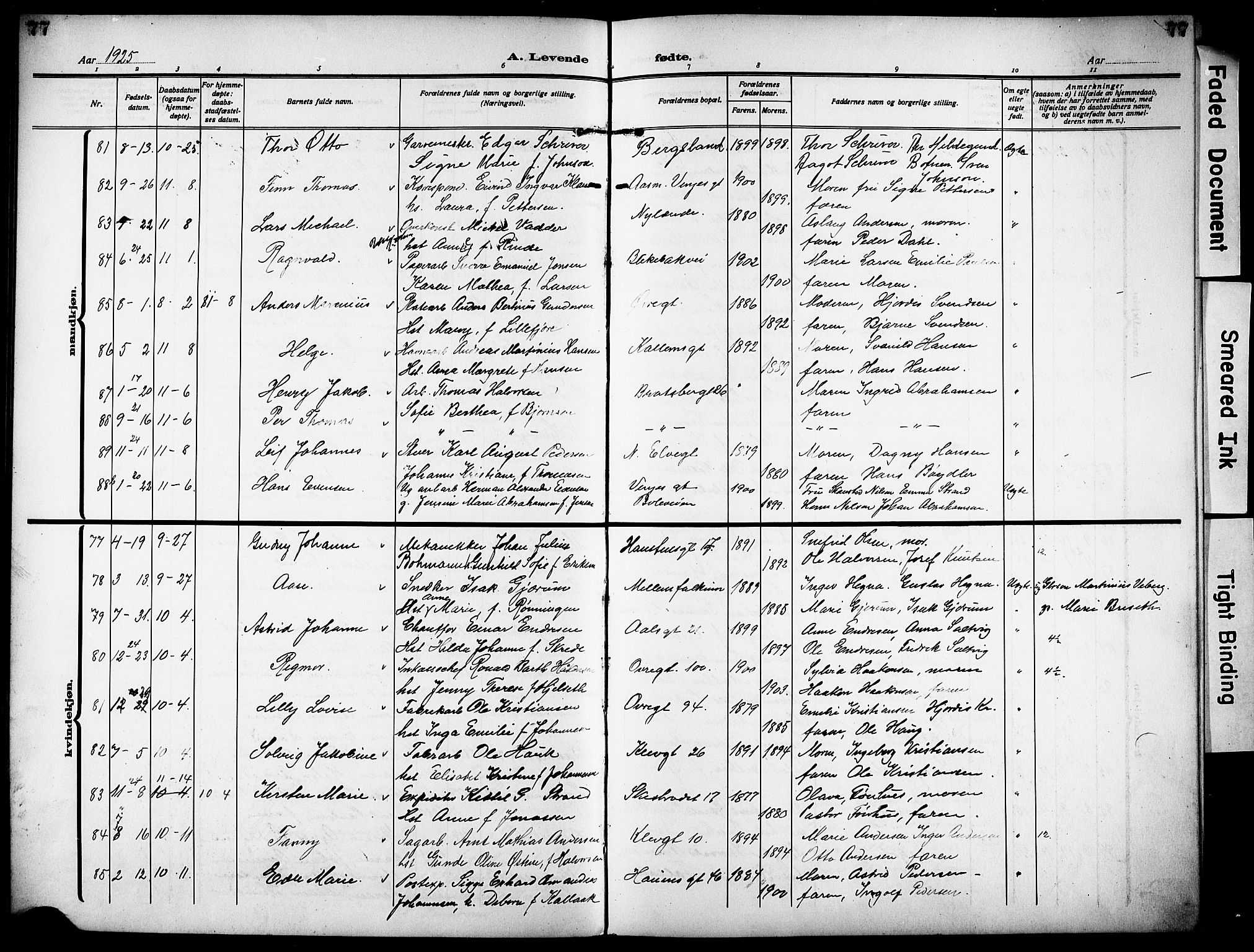 Skien kirkebøker, AV/SAKO-A-302/G/Ga/L0010: Parish register (copy) no. 10, 1920-1931, p. 77