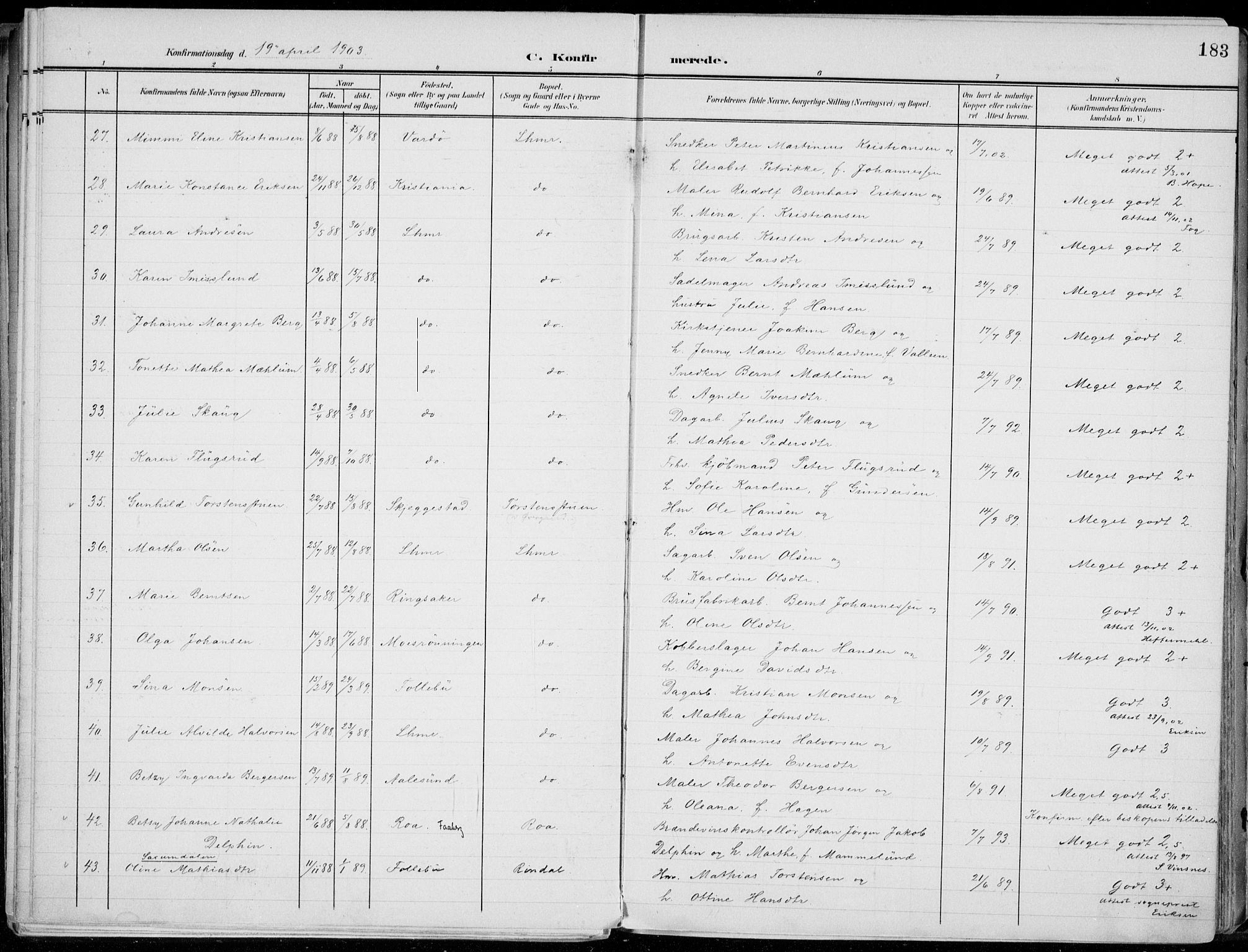 Lillehammer prestekontor, AV/SAH-PREST-088/H/Ha/Haa/L0001: Parish register (official) no. 1, 1901-1916, p. 183