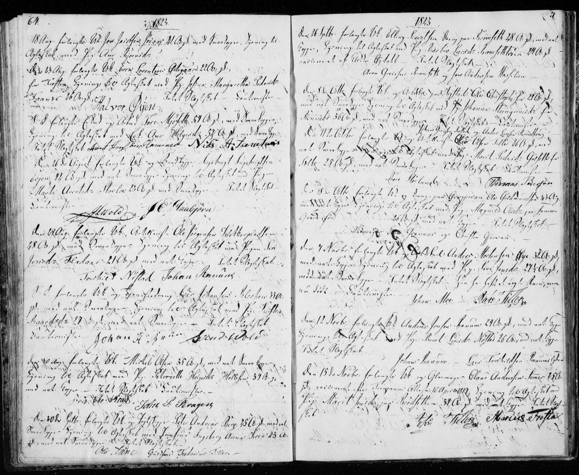 Ministerialprotokoller, klokkerbøker og fødselsregistre - Sør-Trøndelag, SAT/A-1456/606/L0295: Banns register no. 606A10, 1815-1833, p. 64-65