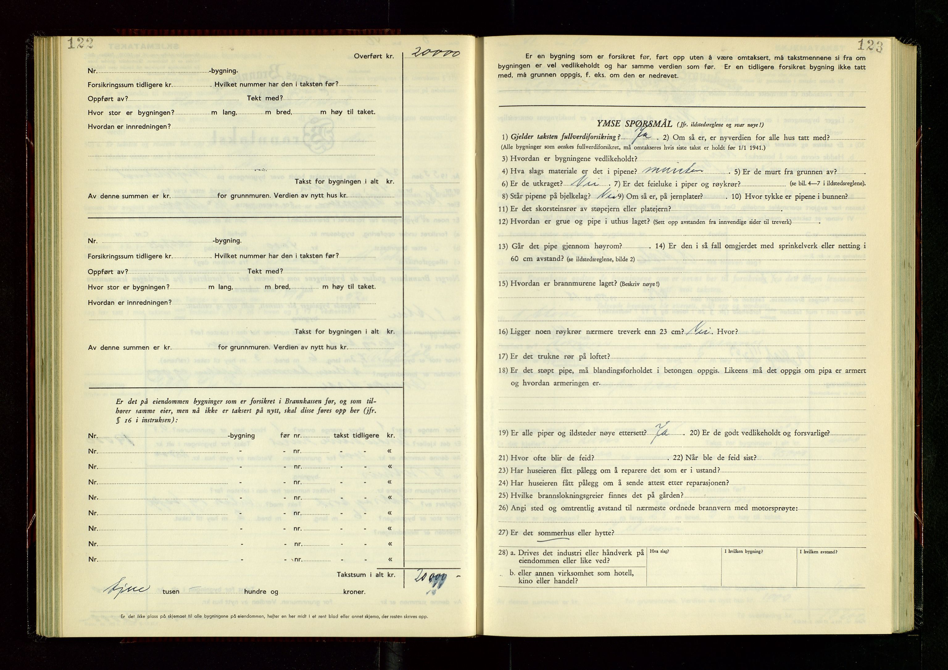 Håland lensmannskontor, SAST/A-100100/Gob/L0014: "Branntakstprotokoll" - skjematakst, 1951-1955, p. 122-123