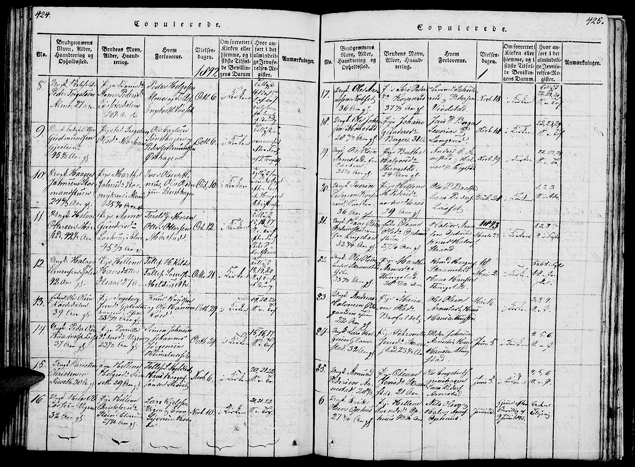 Åmot prestekontor, Hedmark, AV/SAH-PREST-056/H/Ha/Hab/L0001: Parish register (copy) no. 1, 1815-1847, p. 424-425