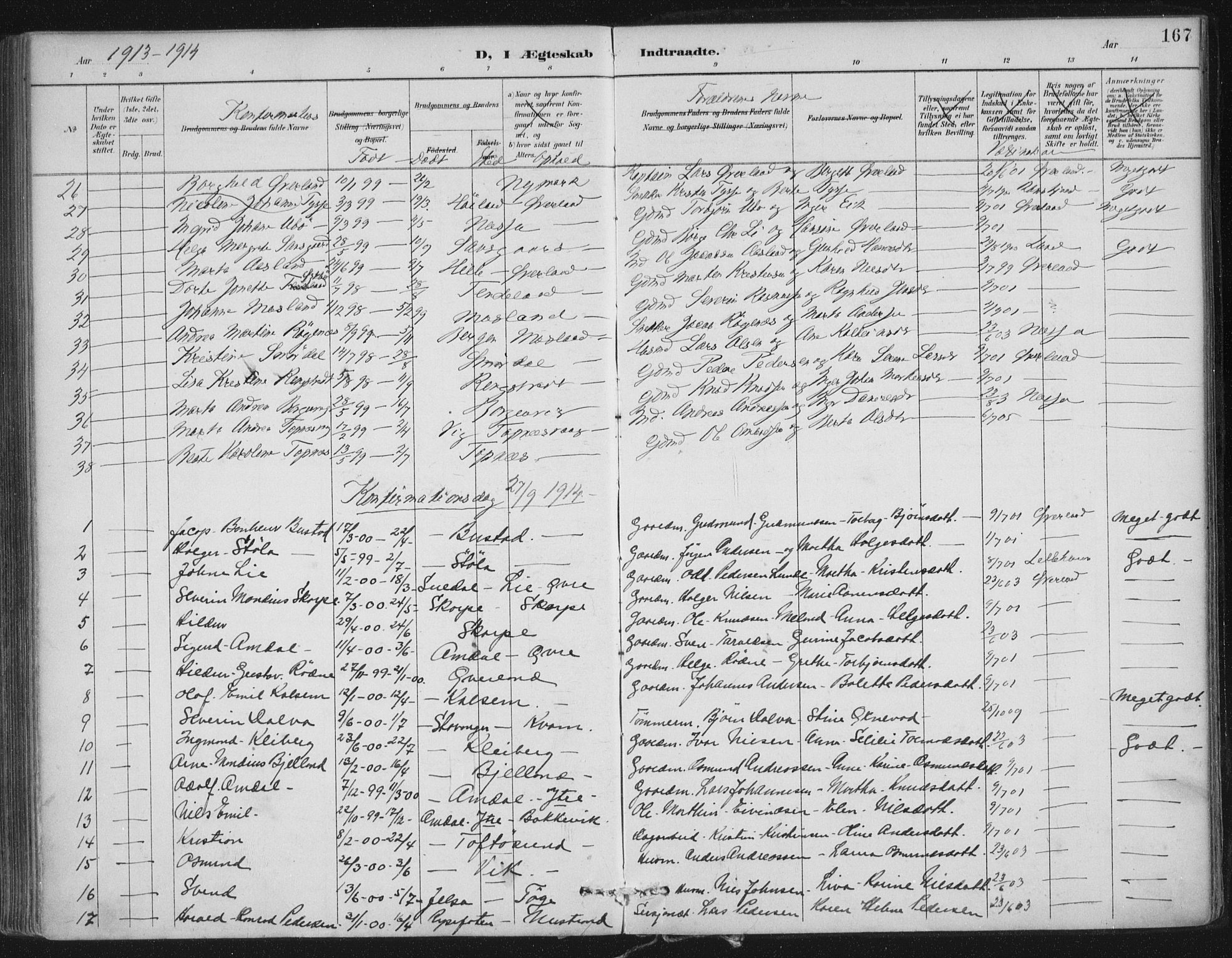 Nedstrand sokneprestkontor, AV/SAST-A-101841/01/IV: Parish register (official) no. A 12, 1887-1915, p. 167