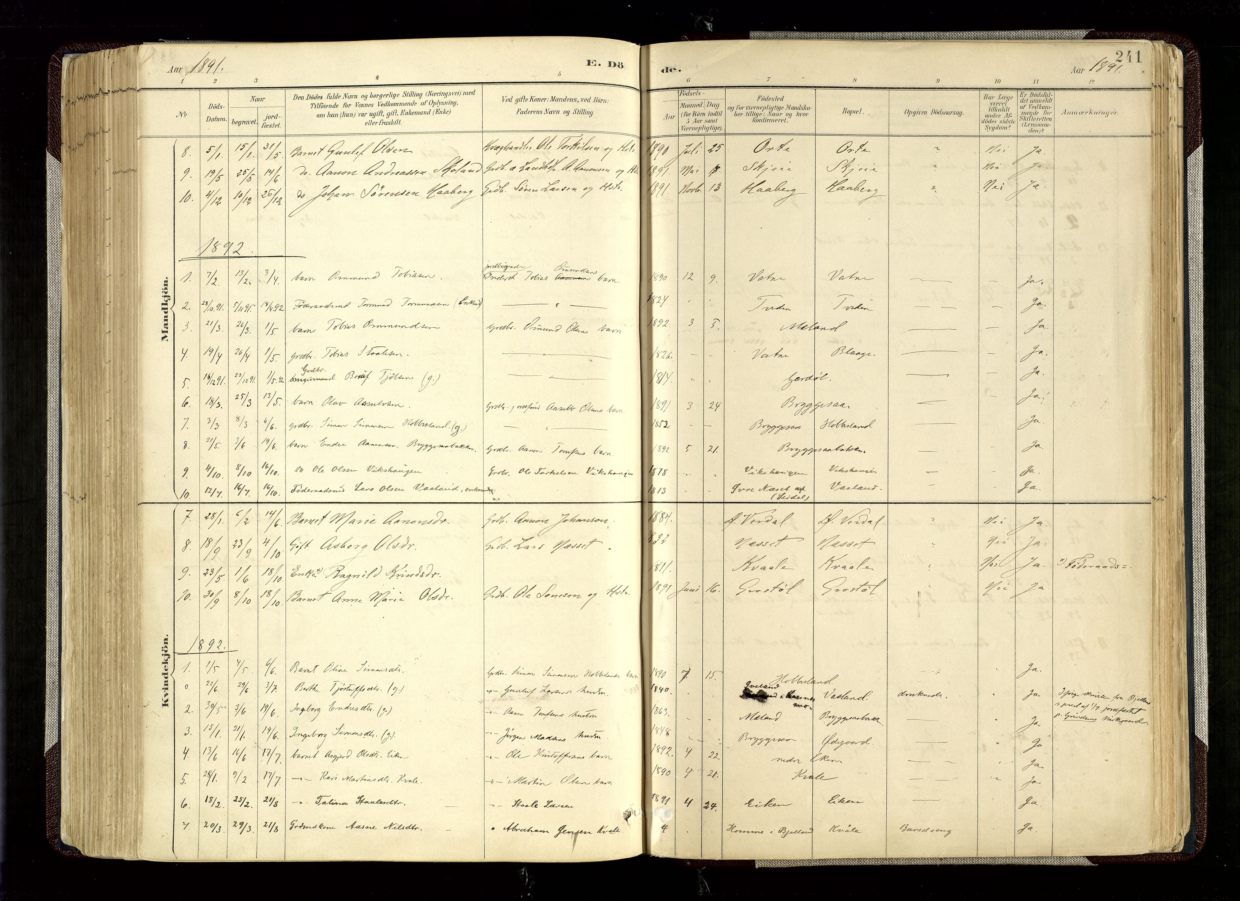 Hægebostad sokneprestkontor, AV/SAK-1111-0024/F/Fa/Fab/L0004: Parish register (official) no. A 4, 1887-1929, p. 241