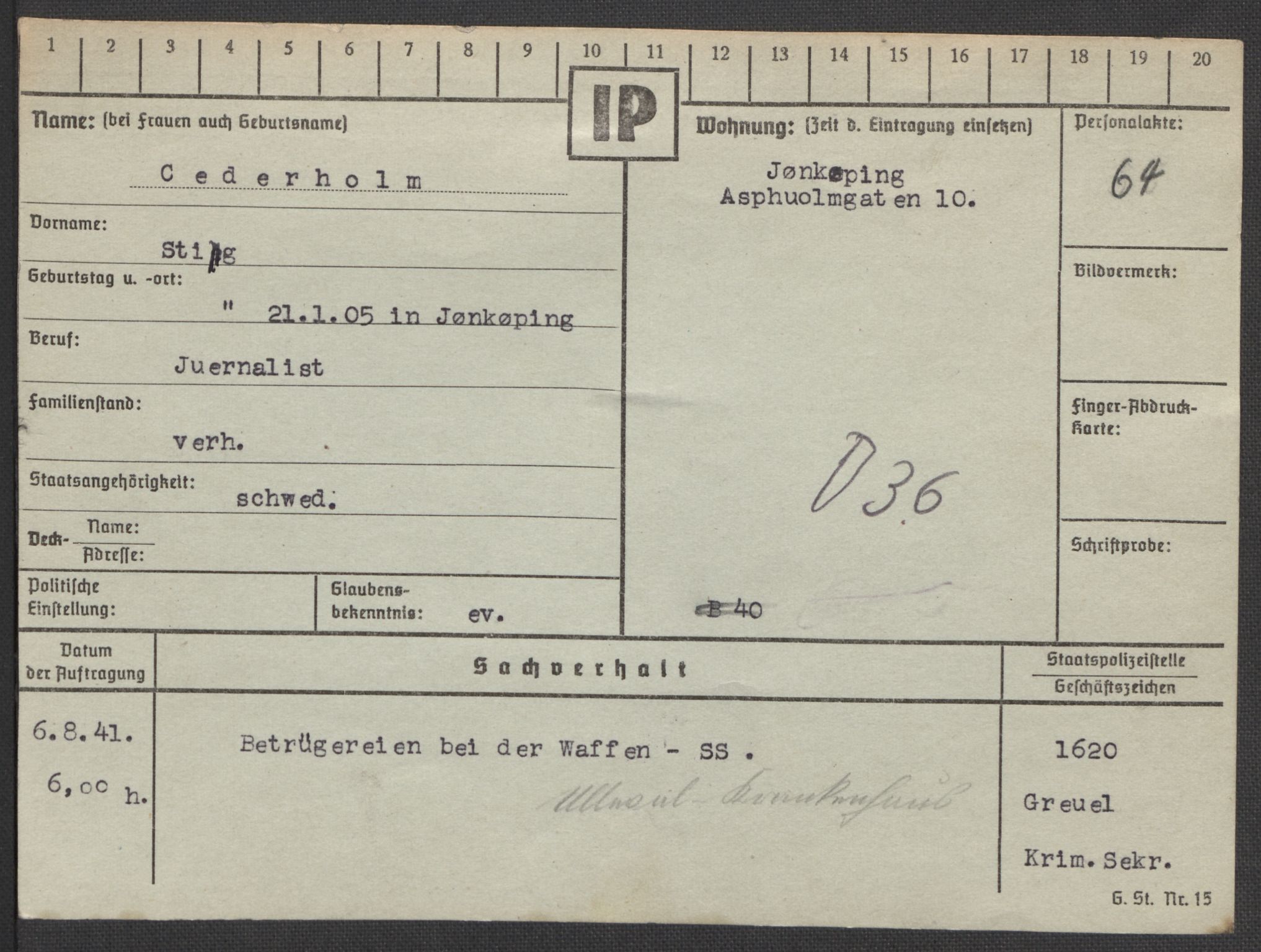 Befehlshaber der Sicherheitspolizei und des SD, AV/RA-RAFA-5969/E/Ea/Eaa/L0002: Register over norske fanger i Møllergata 19: Bj-Eng, 1940-1945, p. 683