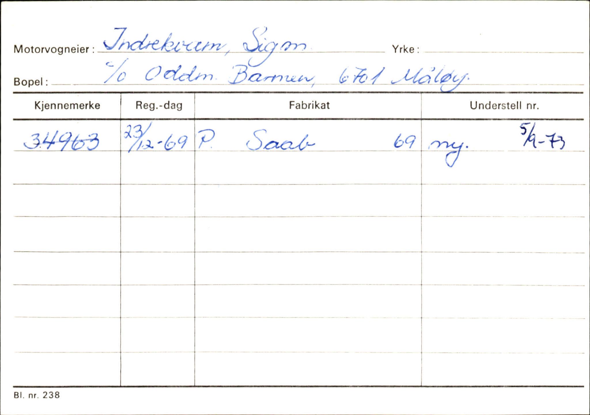 Statens vegvesen, Sogn og Fjordane vegkontor, SAB/A-5301/4/F/L0144: Registerkort Vågsøy A-R, 1945-1975, p. 1195