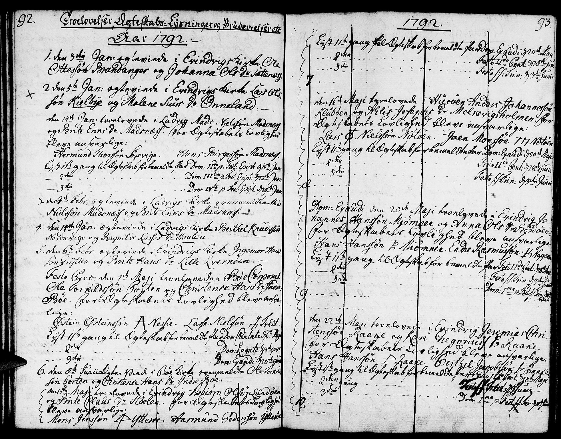 Gulen sokneprestembete, AV/SAB-A-80201/H/Haa/Haaa/L0015: Parish register (official) no. A 15, 1788-1798, p. 92-93