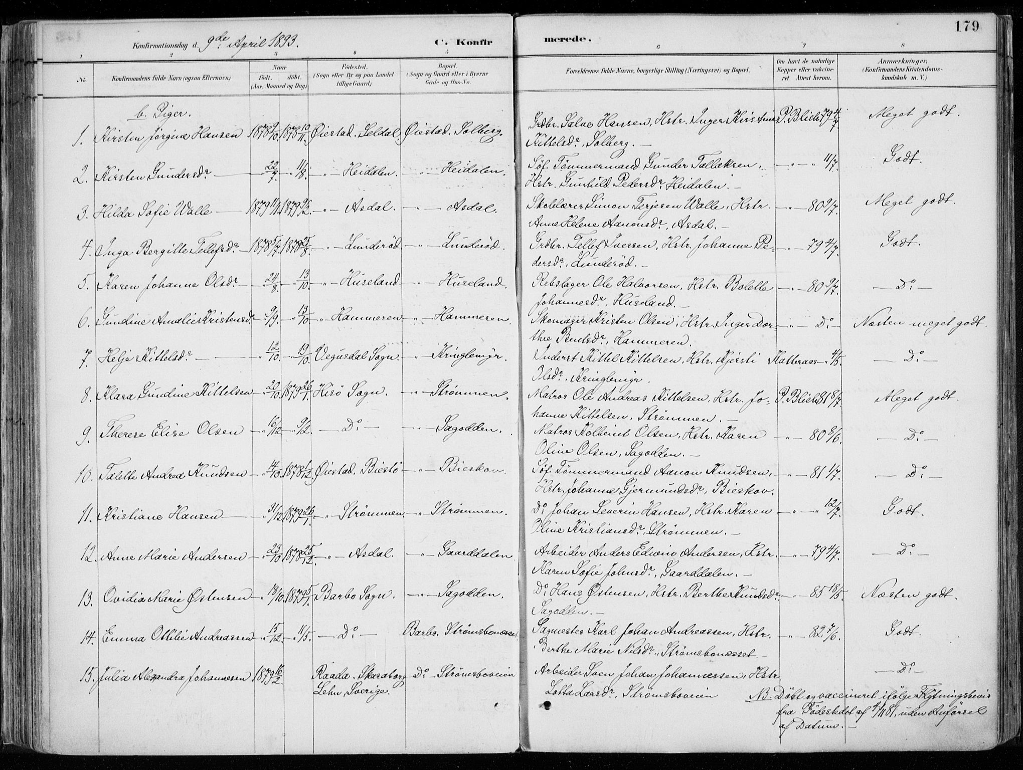 Øyestad sokneprestkontor, AV/SAK-1111-0049/F/Fa/L0017: Parish register (official) no. A 17, 1887-1896, p. 179