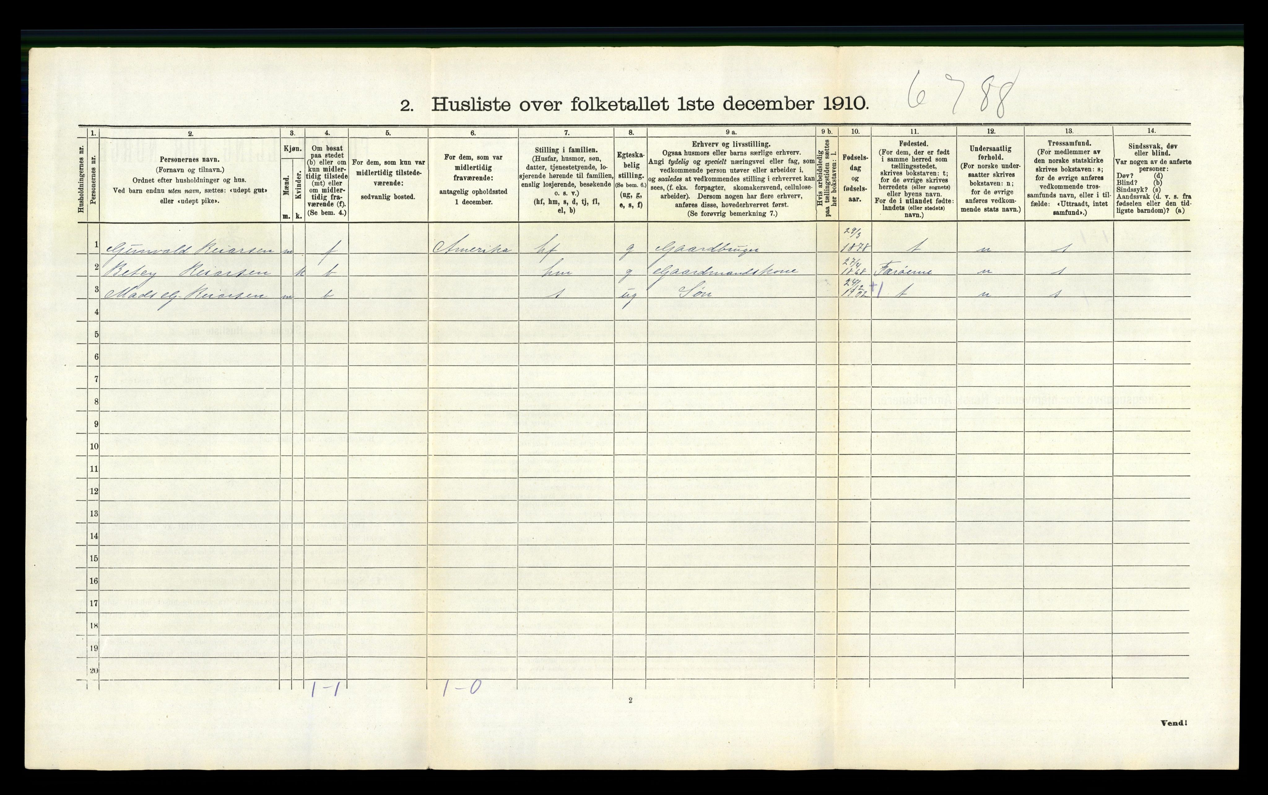 RA, 1910 census for Valestrand, 1910, p. 147