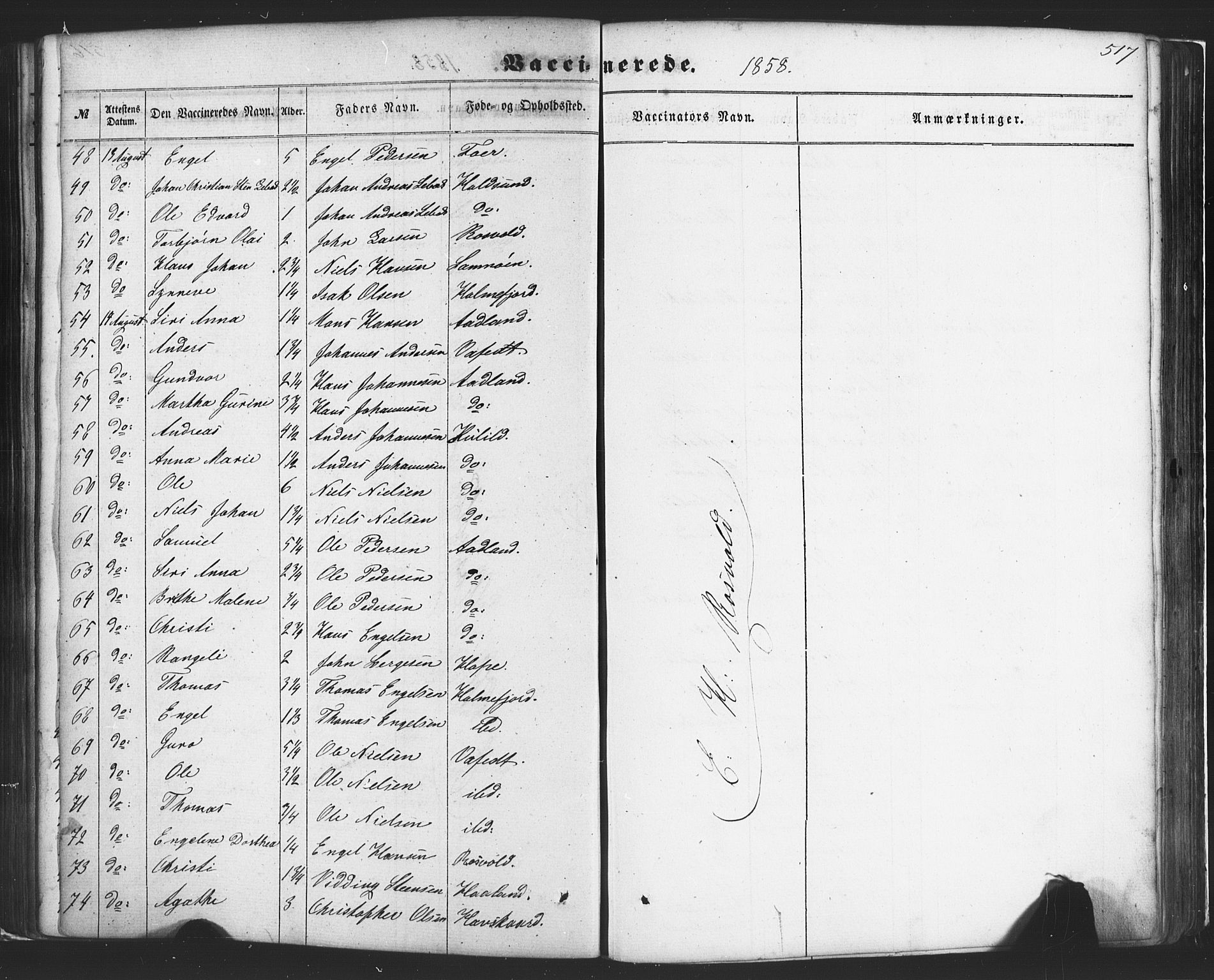 Fusa sokneprestembete, SAB/A-75401/H/Haa: Parish register (official) no. A 1II, 1855-1879, p. 517