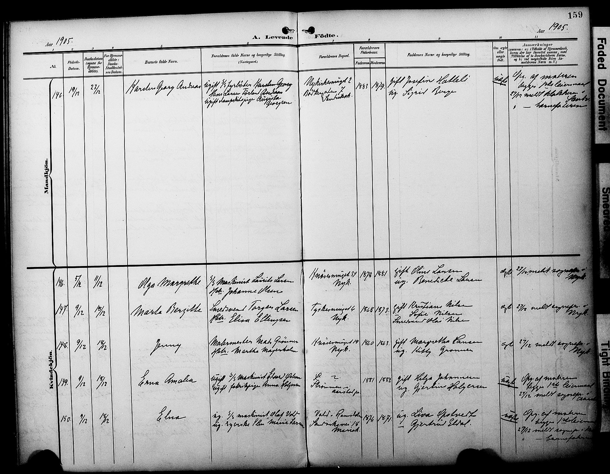 Fødselsstiftelsens sokneprestembete*, SAB/-: Parish register (official) no. A 3, 1901-1910, p. 159