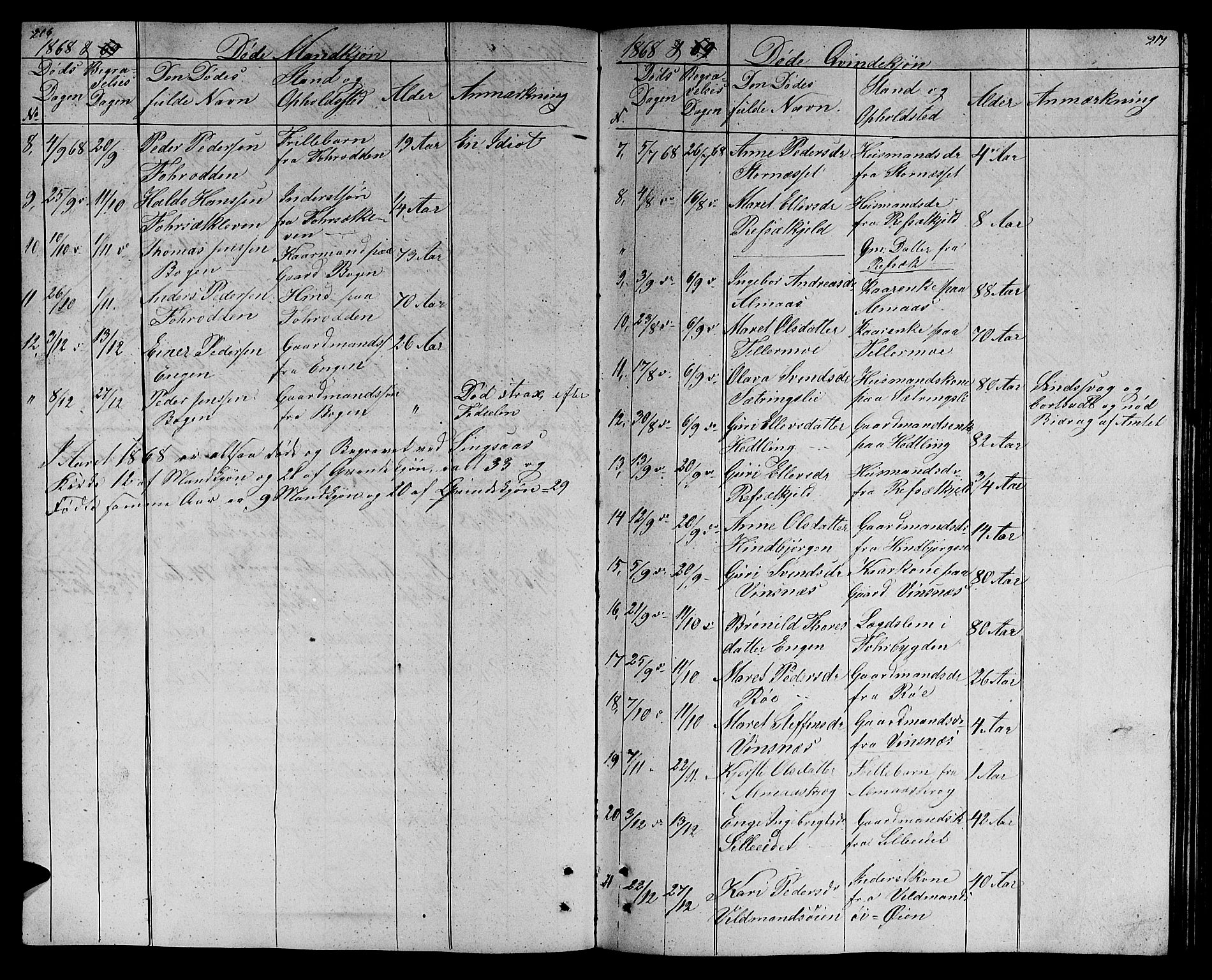 Ministerialprotokoller, klokkerbøker og fødselsregistre - Sør-Trøndelag, SAT/A-1456/688/L1027: Parish register (copy) no. 688C02, 1861-1889, p. 216-217