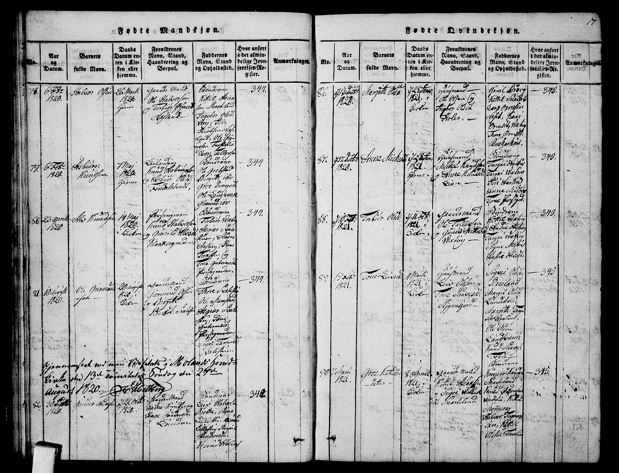 Fyresdal kirkebøker, SAKO/A-263/G/Ga/L0001: Parish register (copy) no. I 1, 1816-1840, p. 17