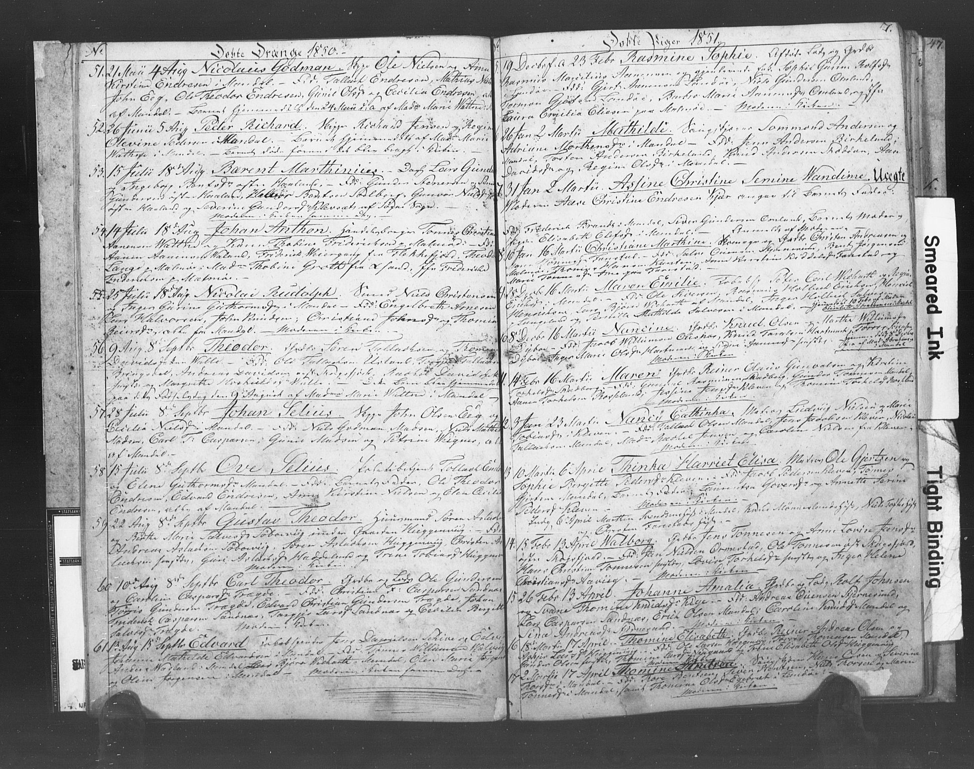 Mandal sokneprestkontor, AV/SAK-1111-0030/F/Fb/Fba/L0007: Parish register (copy) no. B 1G, 1850-1853, p. 7
