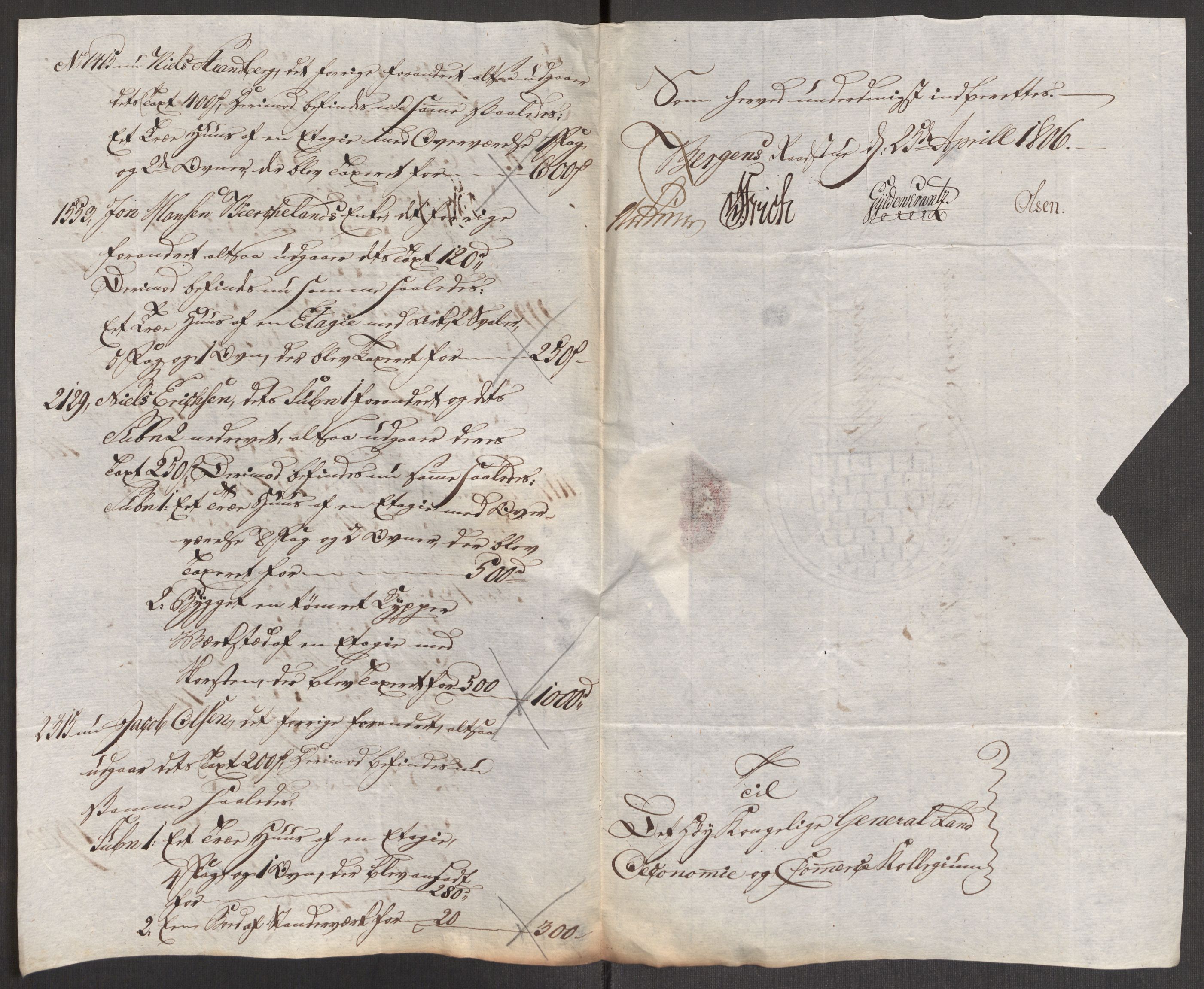 Kommersekollegiet, Brannforsikringskontoret 1767-1814, AV/RA-EA-5458/F/Fa/L0006/0002: Bergen / Dokumenter, 1797-1807
